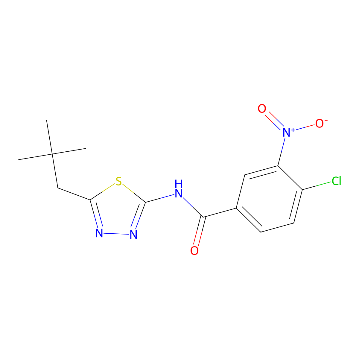 4-chloro-N-[5-(2,2-dimethylpropyl)-1,3,4-thiadiazol-2-yl]-3-nitrobenzamide molecular structure, CAS 438195-10-9