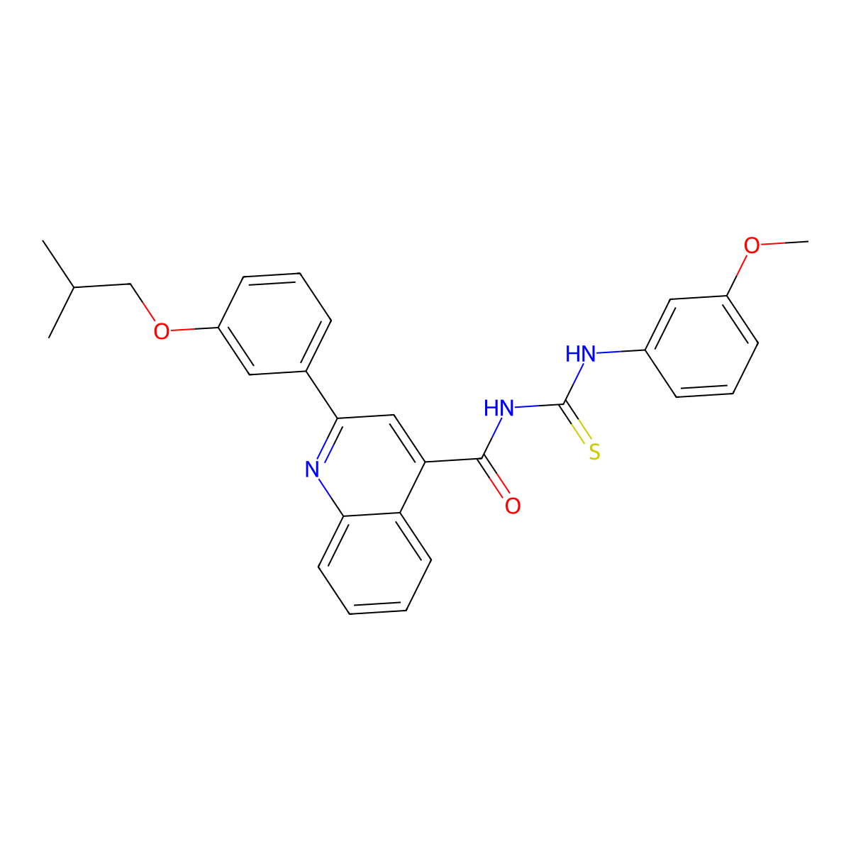 N-[(3-methoxyphenyl)carbamothioyl]-2-[3-(2-methylpropoxy)phenyl]quinoline-4-carboxamide molecular structure, CAS 438195-12-1