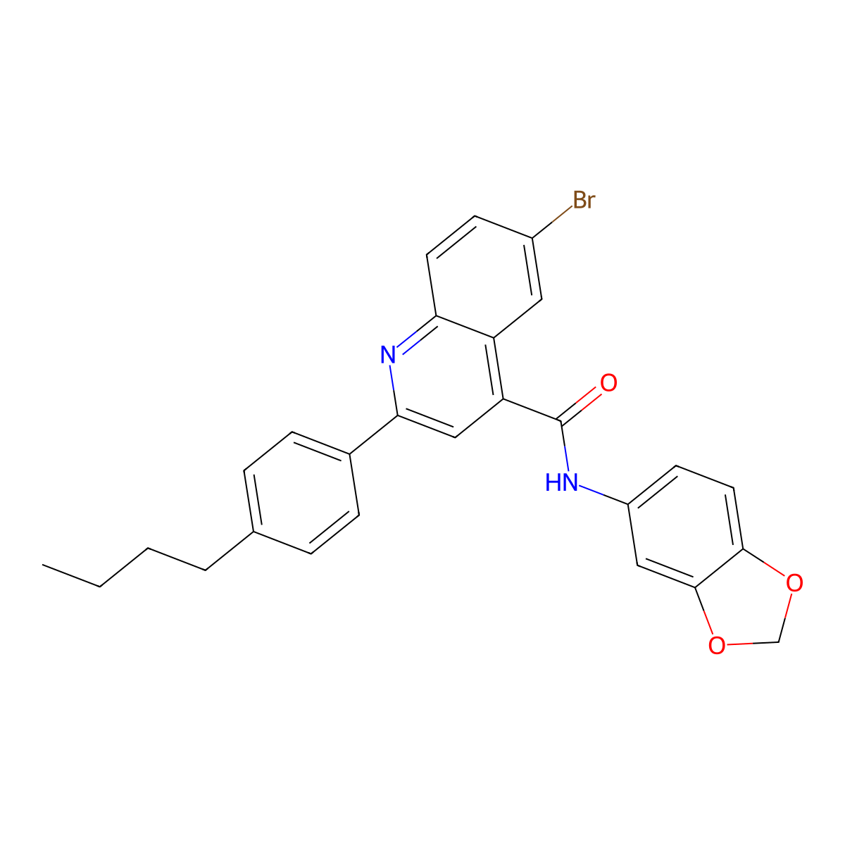 N-(1,3-benzodioxol-5-yl)-6-bromo-2-(4-butylphenyl)quinoline-4-carboxamide molecular structure, CAS 438195-14-3