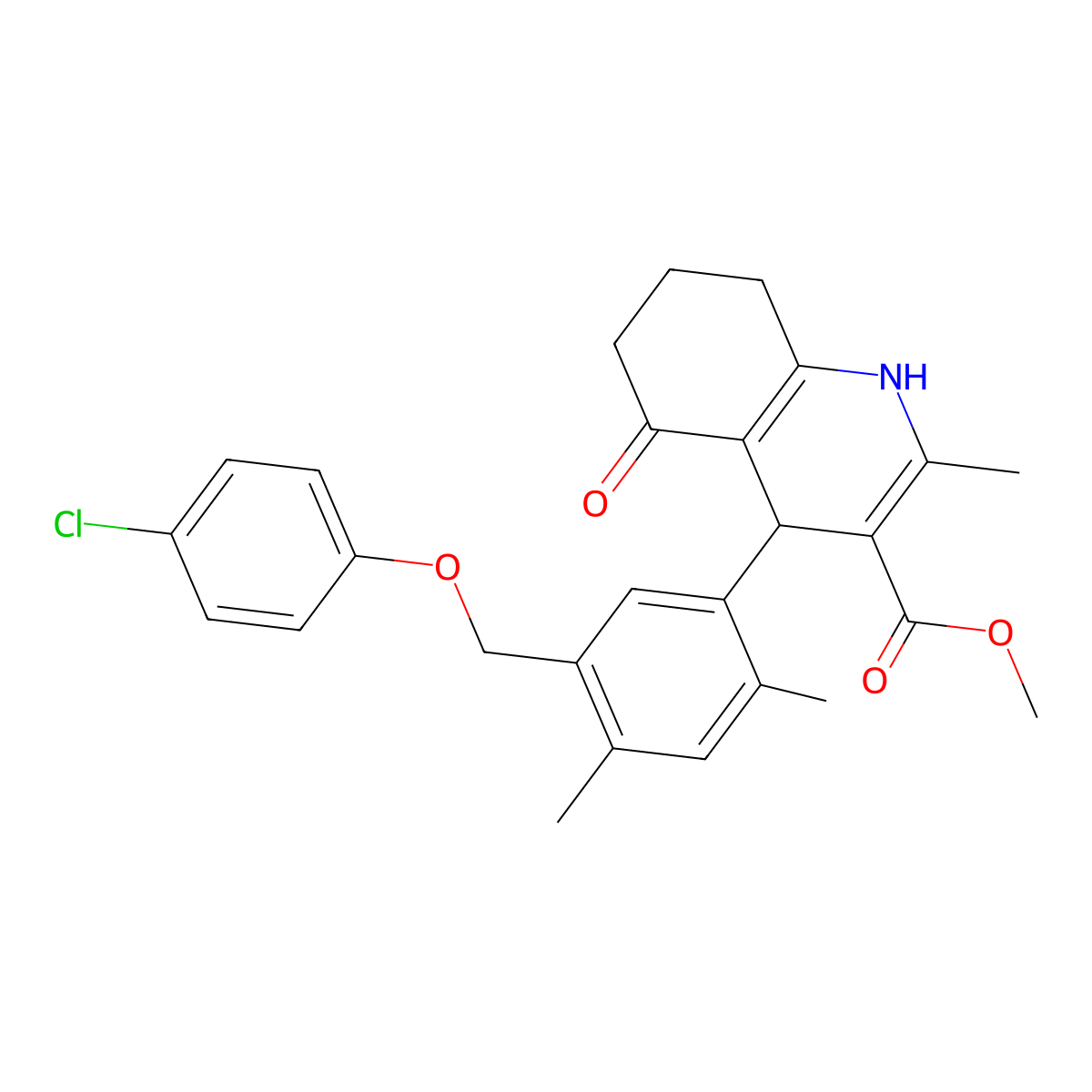 Methyl 4-{5-[(4-chlorophenoxy)methyl]-2,4-dimethylphenyl}-2-methyl-5-oxo-1,4,5,6,7,8-hexahydro-3-quinolinecarboxylate molecular structure, CAS 438195-25-6