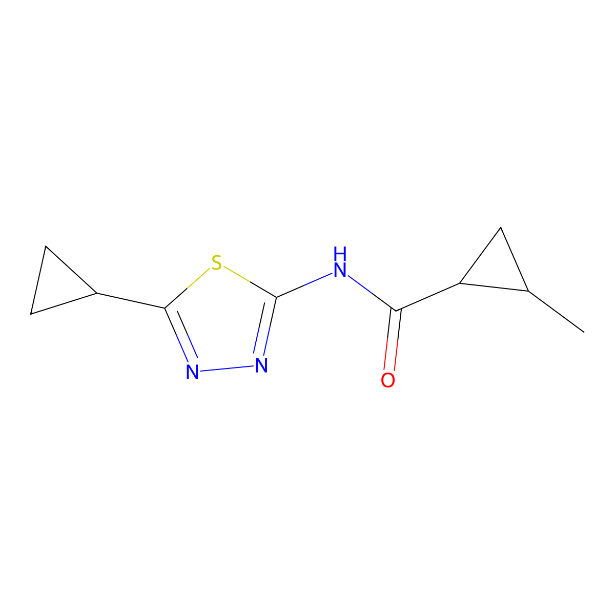 N-(5-cyclopropyl-1,3,4-thiadiazol-2-yl)-2-methylcyclopropanecarboxamide molecular structure, CAS 438195-29-0