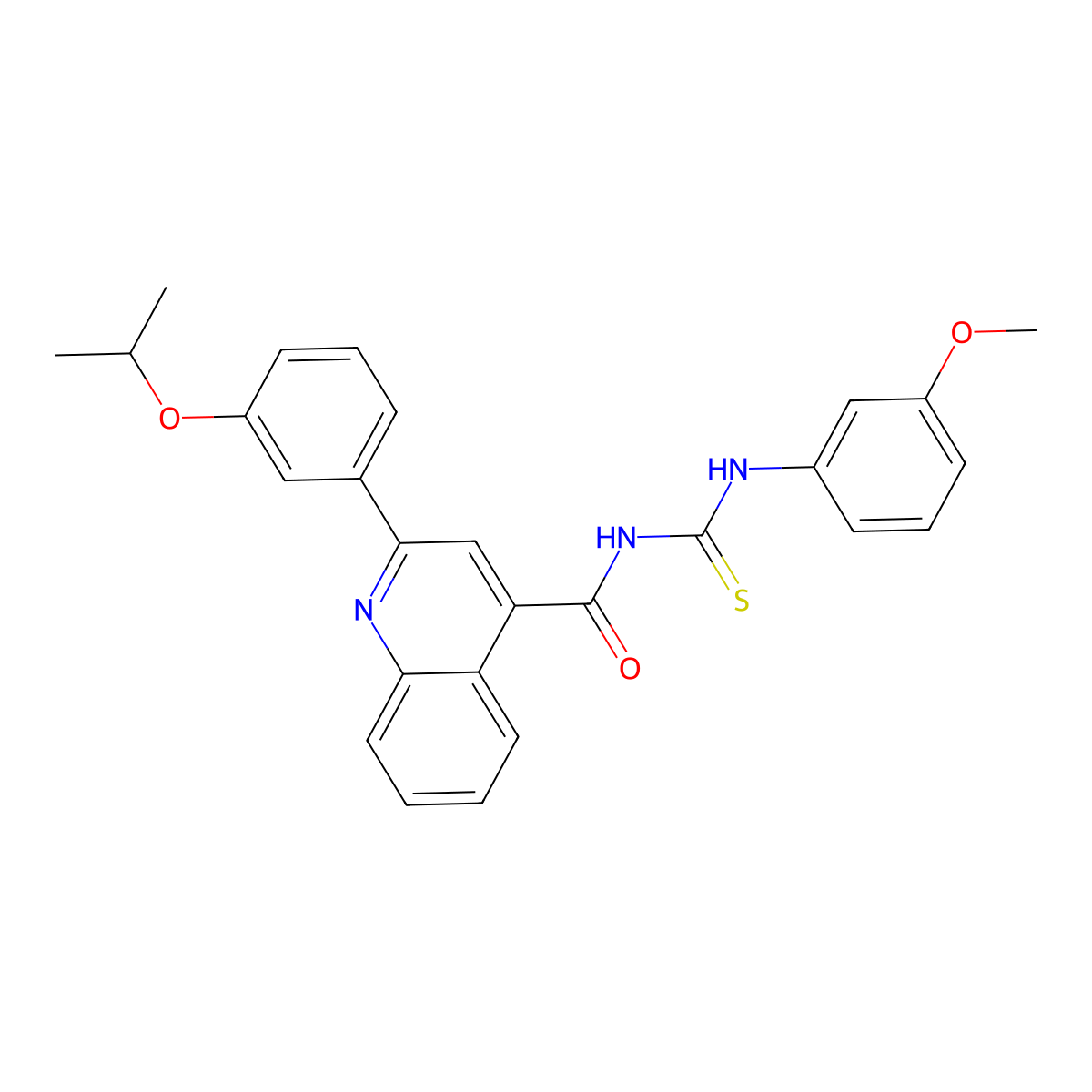 N-[(3-methoxyphenyl)carbamothioyl]-2-(3-propan-2-yloxyphenyl)quinoline-4-carboxamide molecular structure, CAS 438195-32-5