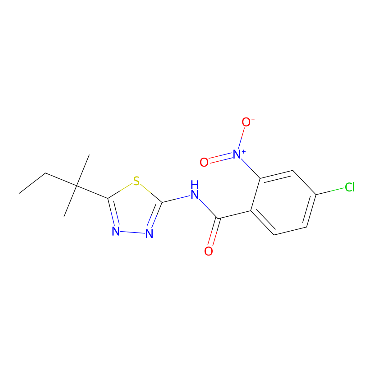 4-chloro-N-[5-(2-methylbutan-2-yl)-1,3,4-thiadiazol-2-yl]-2-nitrobenzamide molecular structure, CAS 438195-44-9