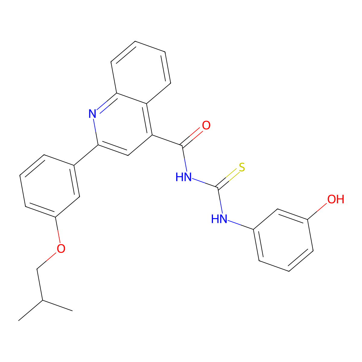 N-[(3-hydroxyphenyl)carbamothioyl]-2-[3-(2-methylpropoxy)phenyl]quinoline-4-carboxamide molecular structure, CAS 438195-46-1