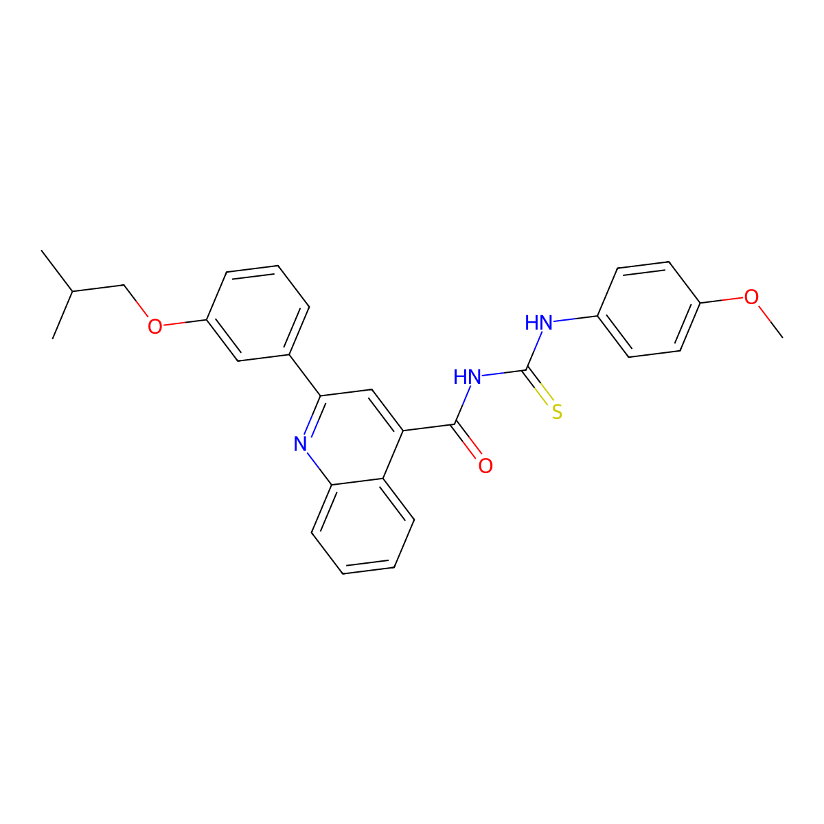 N-[(4-methoxyphenyl)carbamothioyl]-2-[3-(2-methylpropoxy)phenyl]quinoline-4-carboxamide molecular structure, CAS 438195-54-1