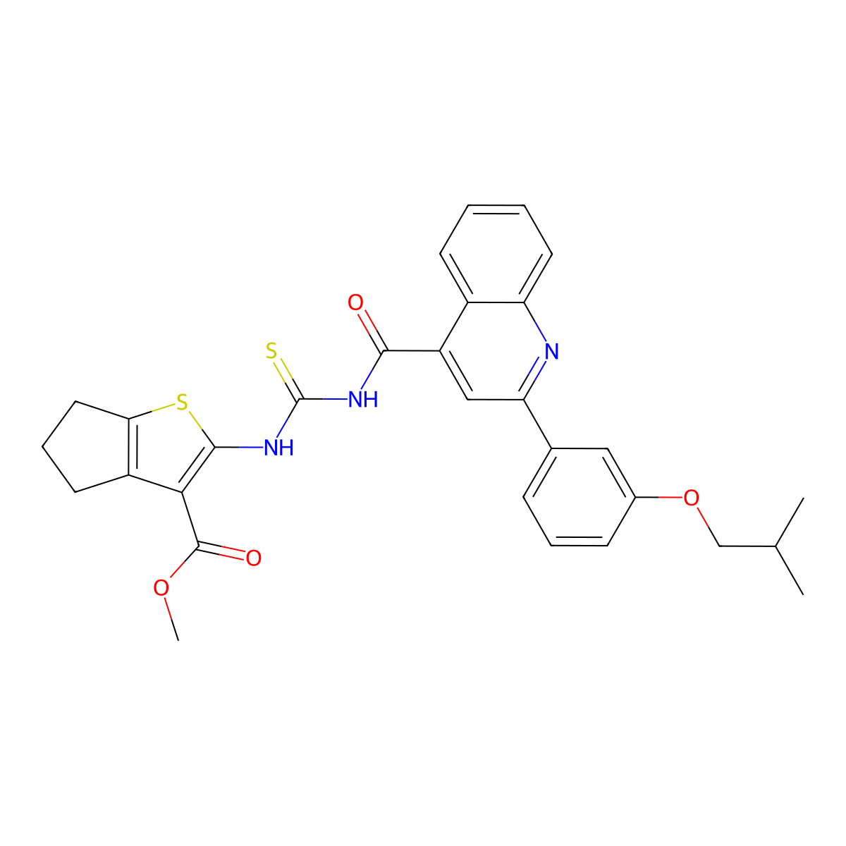 methyl 2-[[2-[3-(2-methylpropoxy)phenyl]quinoline-4-carbonyl]carbamothioylamino]-5,6-dihydro-4H-cyclopenta[b]thiophene-3-carboxylate molecular structure, CAS 438195-62-1