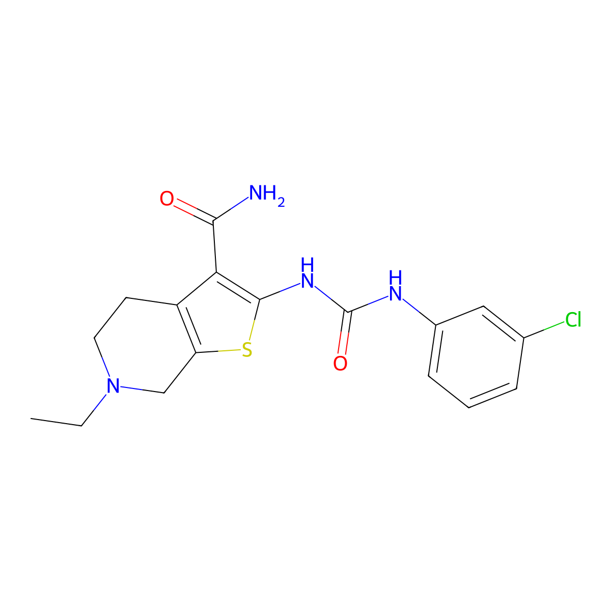 2-{[(3-Chlorophenyl)carbamoyl]amino}-6-ethyl-4,5,6,7-tetrahydrothieno[2,3-c]pyridine-3-carboxamide molecular structure, CAS 438195-63-2