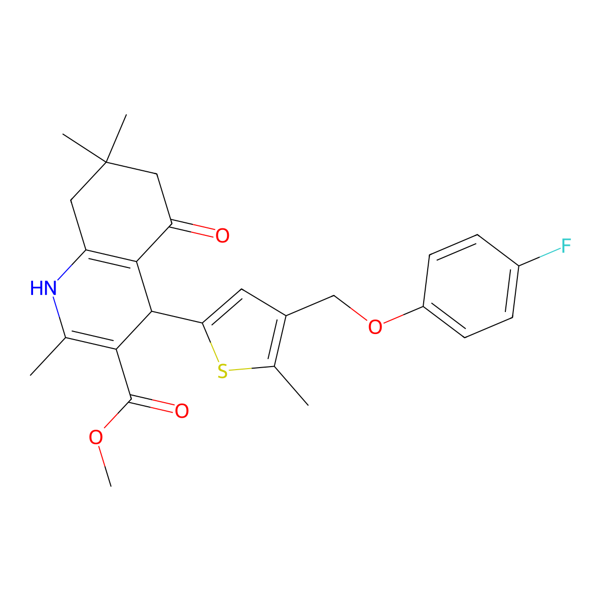 Methyl 4-{4-[(4-fluorophenoxy)methyl]-5-methyl-2-thienyl}-2,7,7-trimethyl-5-oxo-1,4,5,6,7,8-hexahydro-3-quinolinecarboxylate molecular structure, CAS 438195-73-4