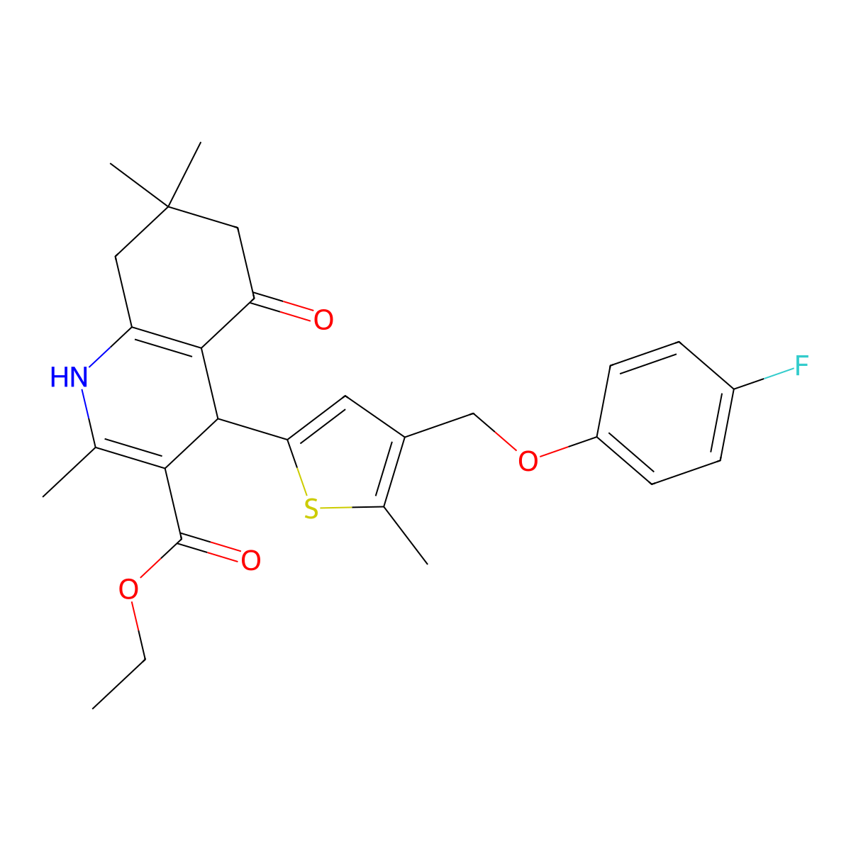 Ethyl 4-{4-[(4-fluorophenoxy)methyl]-5-methyl-2-thienyl}-2,7,7-trimethyl-5-oxo-1,4,5,6,7,8-hexahydro-3-quinolinecarboxylate molecular structure, CAS 438195-74-5