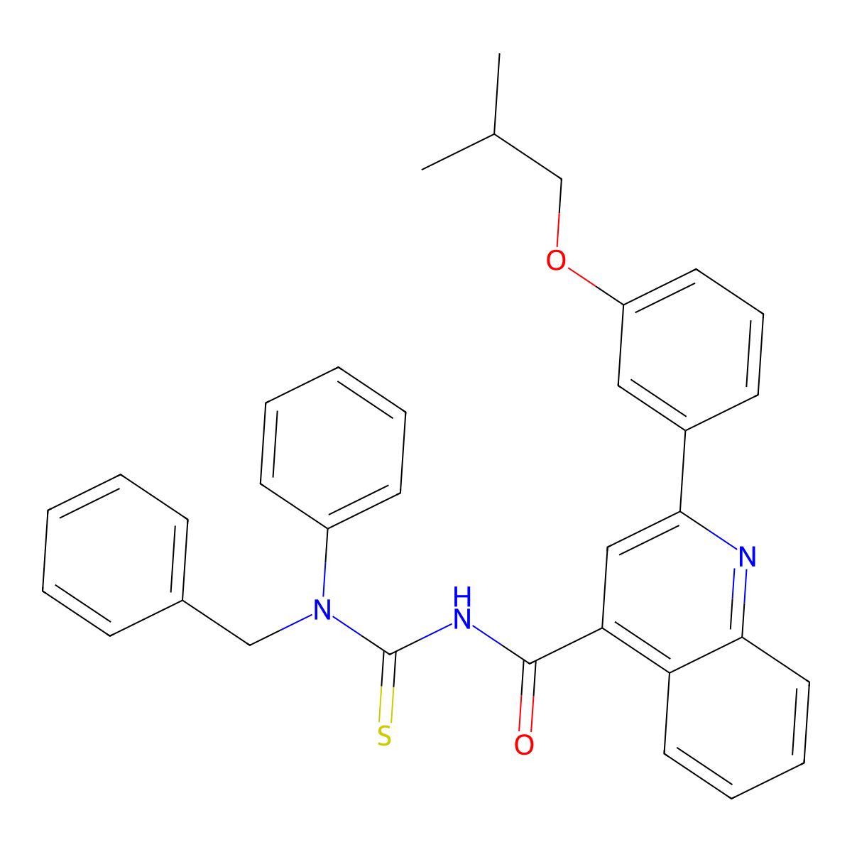 N-[benzyl(phenyl)carbamothioyl]-2-[3-(2-methylpropoxy)phenyl]quinoline-4-carboxamide molecular structure, CAS 438195-81-4