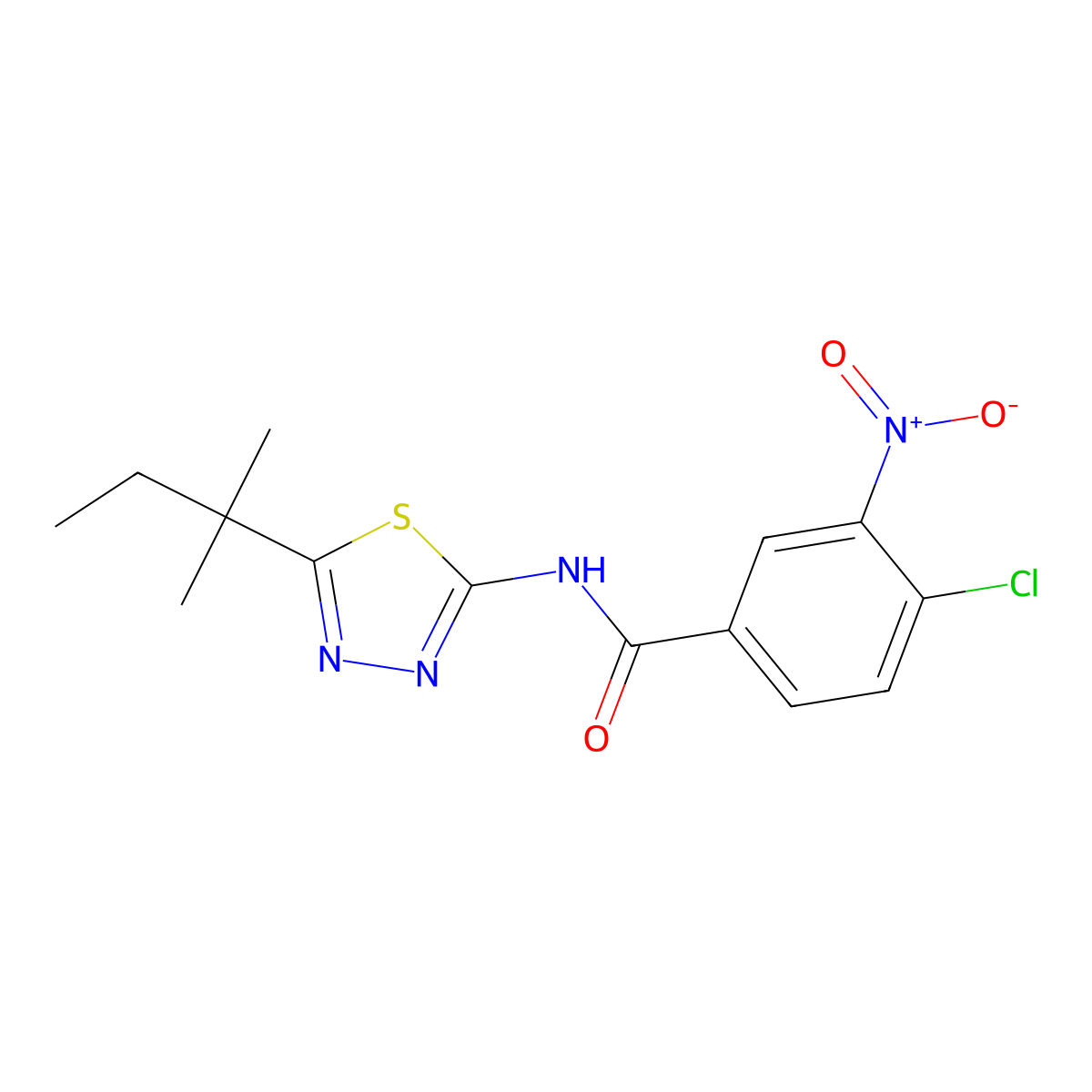 4-chloro-N-[5-(2-methylbutan-2-yl)-1,3,4-thiadiazol-2-yl]-3-nitrobenzamide molecular structure, CAS 438195-95-0
