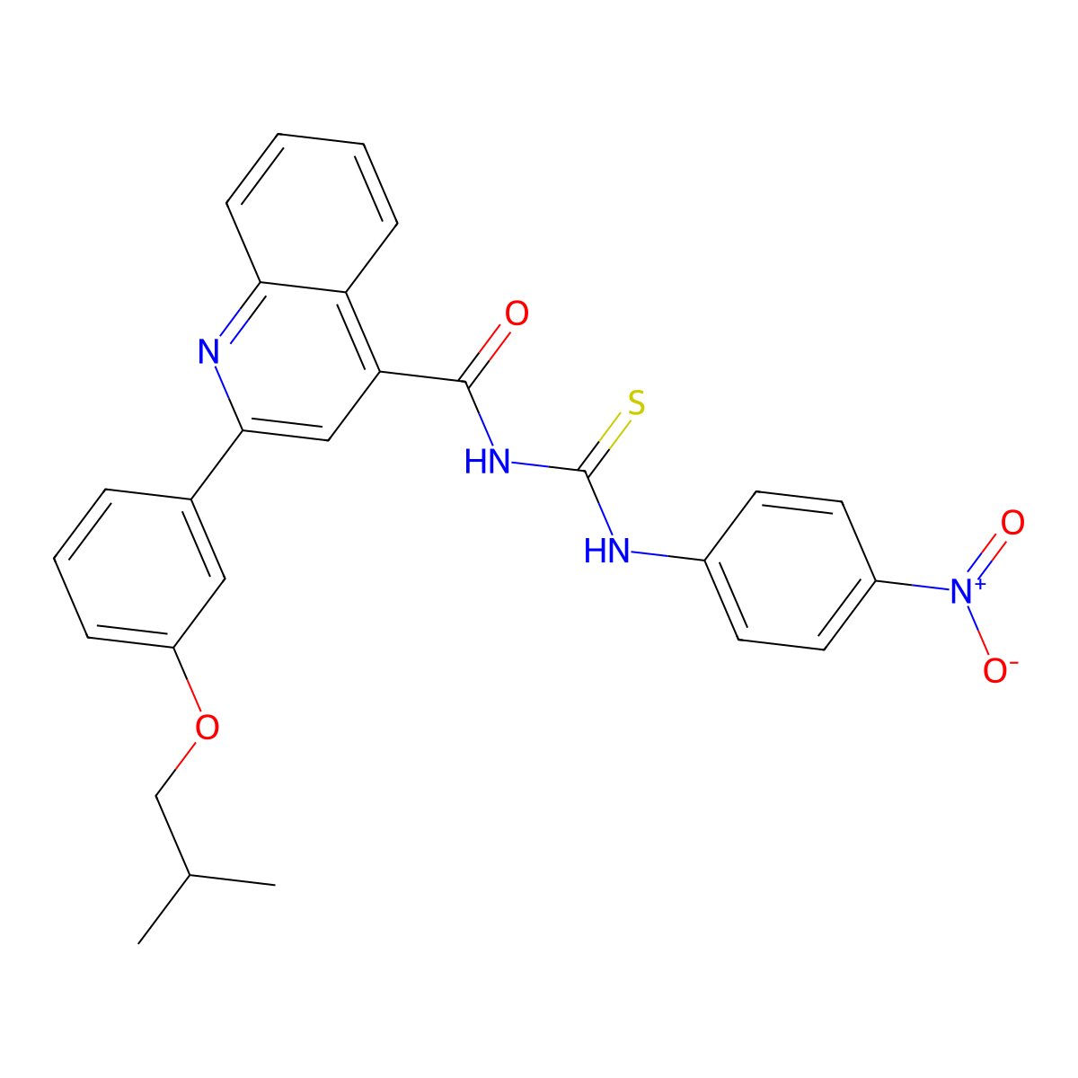 2-[3-(2-methylpropoxy)phenyl]-N-[(4-nitrophenyl)carbamothioyl]quinoline-4-carboxamide molecular structure, CAS 438195-98-3