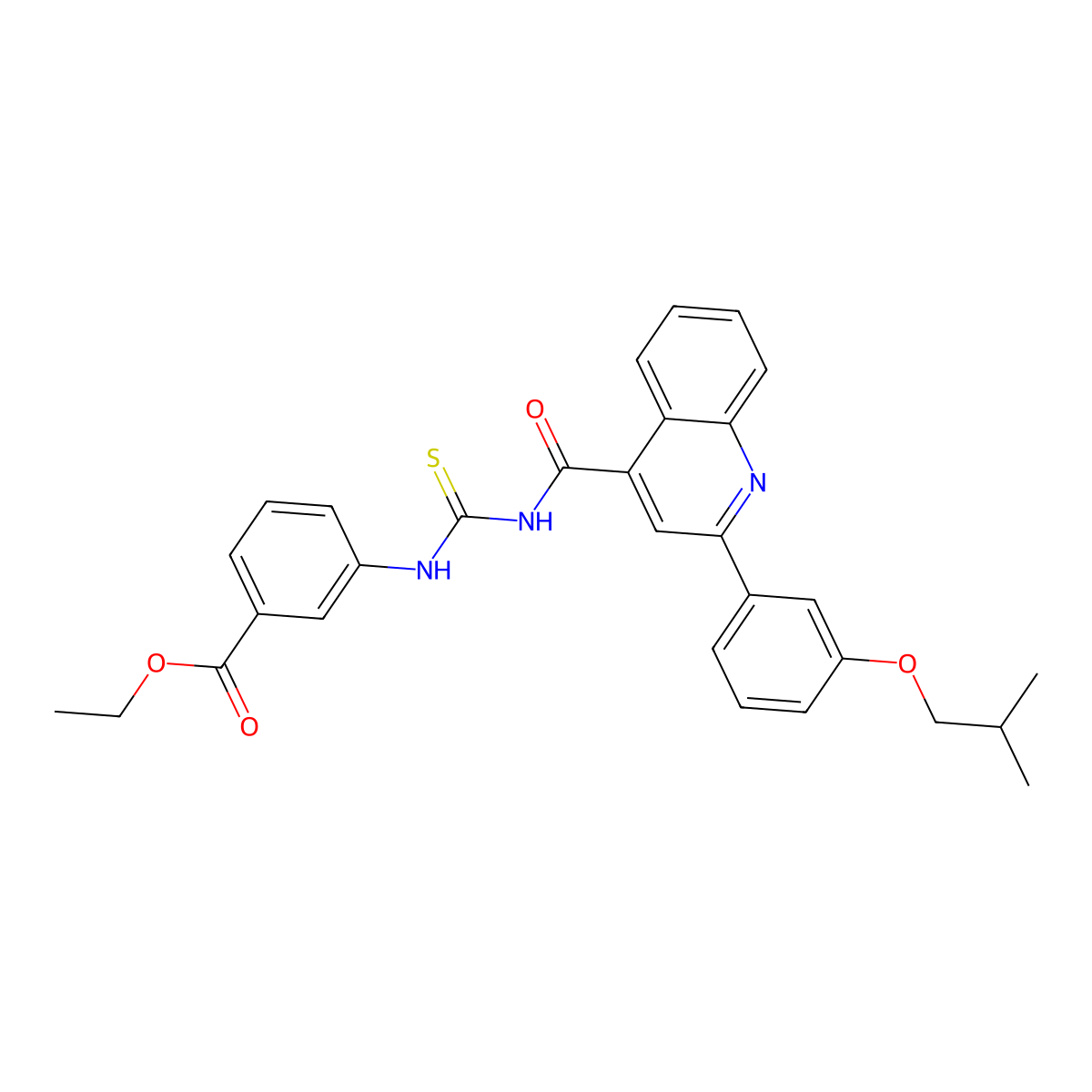 Ethyl 3-[[2-[3-(2-methylpropoxy)phenyl]quinoline-4-carbonyl]carbamothioylamino]benzoate molecular structure, CAS 438196-00-0