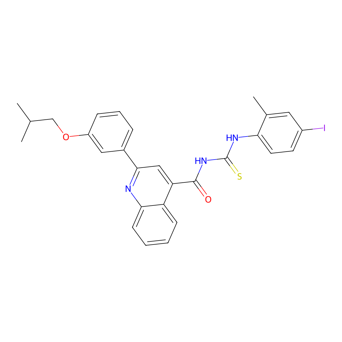 N-[(4-iodo-2-methylphenyl)carbamothioyl]-2-[3-(2-methylpropoxy)phenyl]quinoline-4-carboxamide molecular structure, CAS 438196-02-2