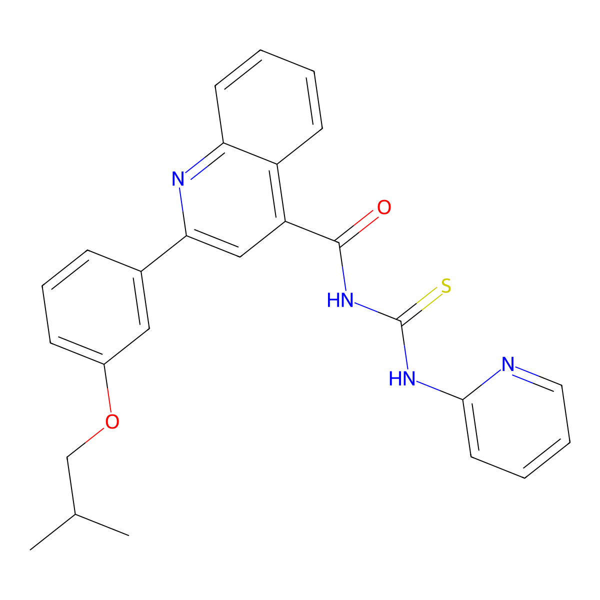 2-[3-(2-methylpropoxy)phenyl]-N-(pyridin-2-ylcarbamothioyl)quinoline-4-carboxamide molecular structure, CAS 438196-10-2