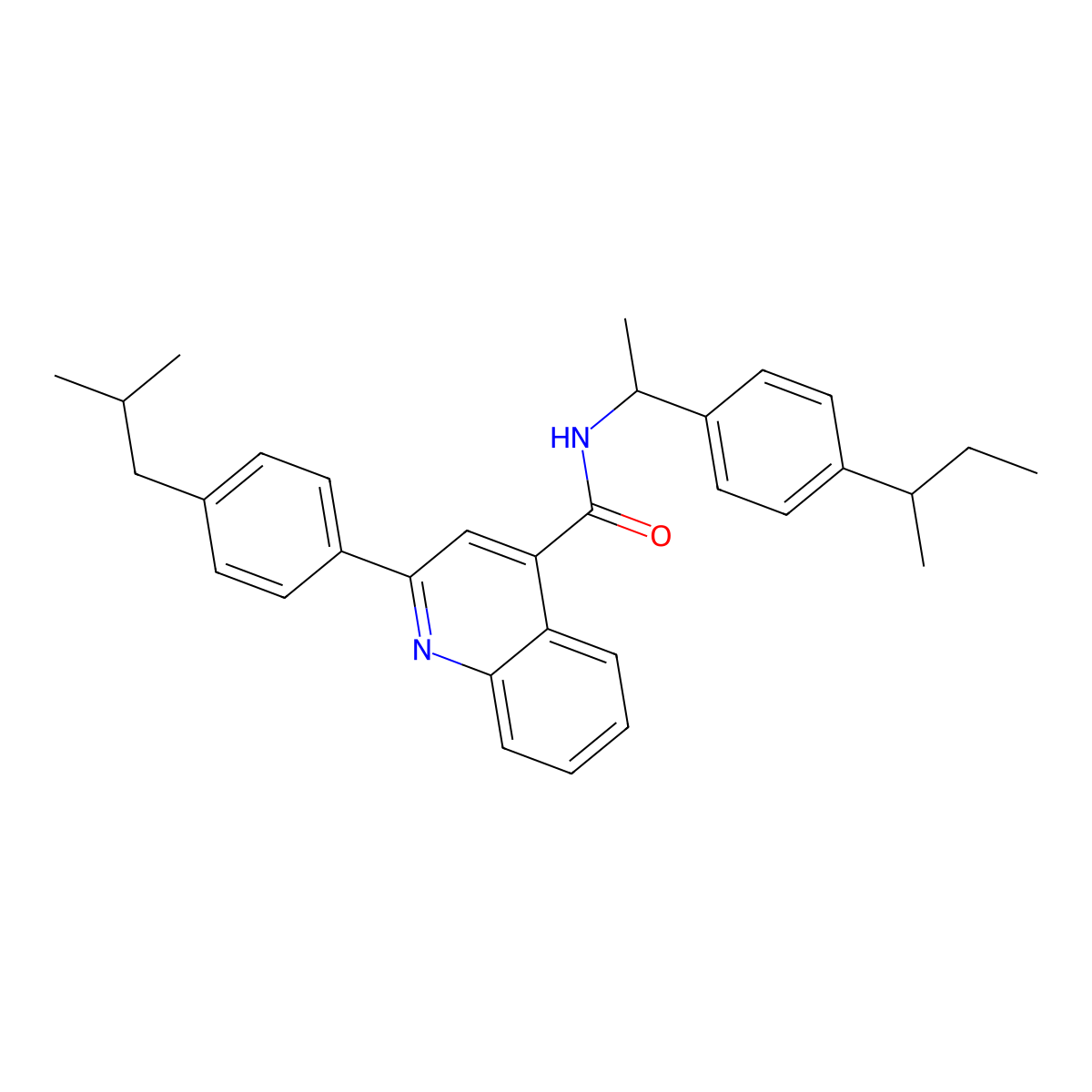 N-[1-(4-butan-2-ylphenyl)ethyl]-2-[4-(2-methylpropyl)phenyl]quinoline-4-carboxamide molecular structure, CAS 438196-13-5