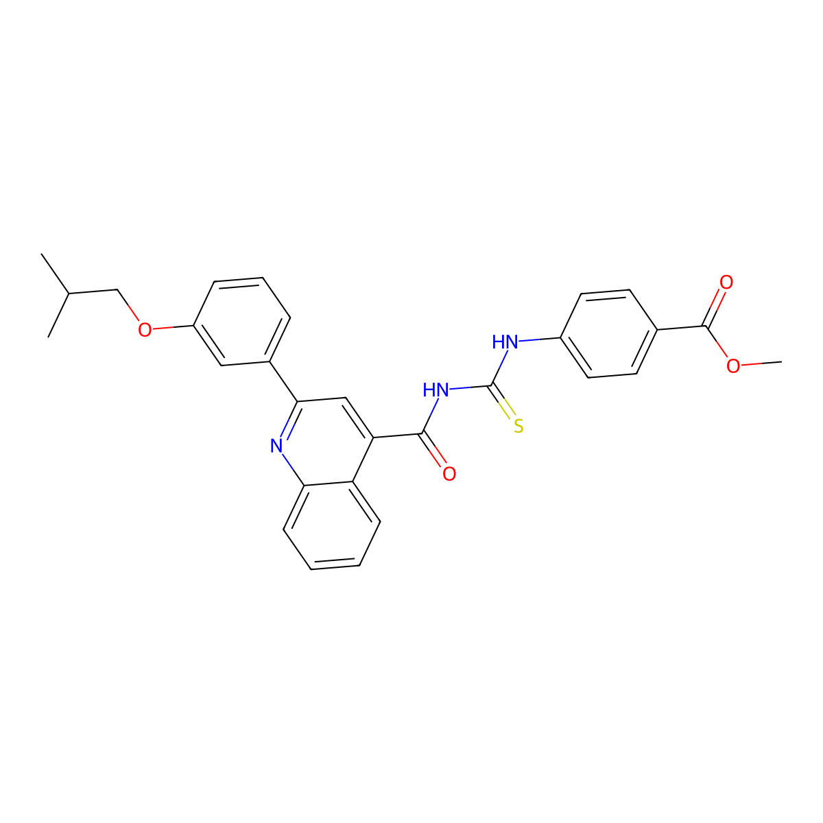 Methyl 4-[[2-[3-(2-methylpropoxy)phenyl]quinoline-4-carbonyl]carbamothioylamino]benzoate molecular structure, CAS 438196-25-9