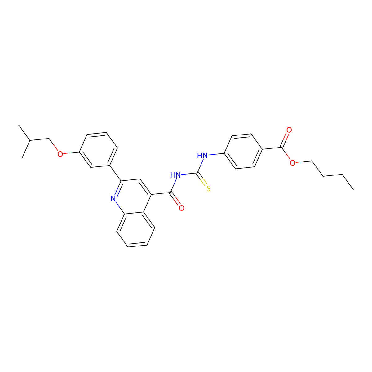 Butyl 4-[[2-[3-(2-methylpropoxy)phenyl]quinoline-4-carbonyl]carbamothioylamino]benzoate molecular structure, CAS 438196-30-6