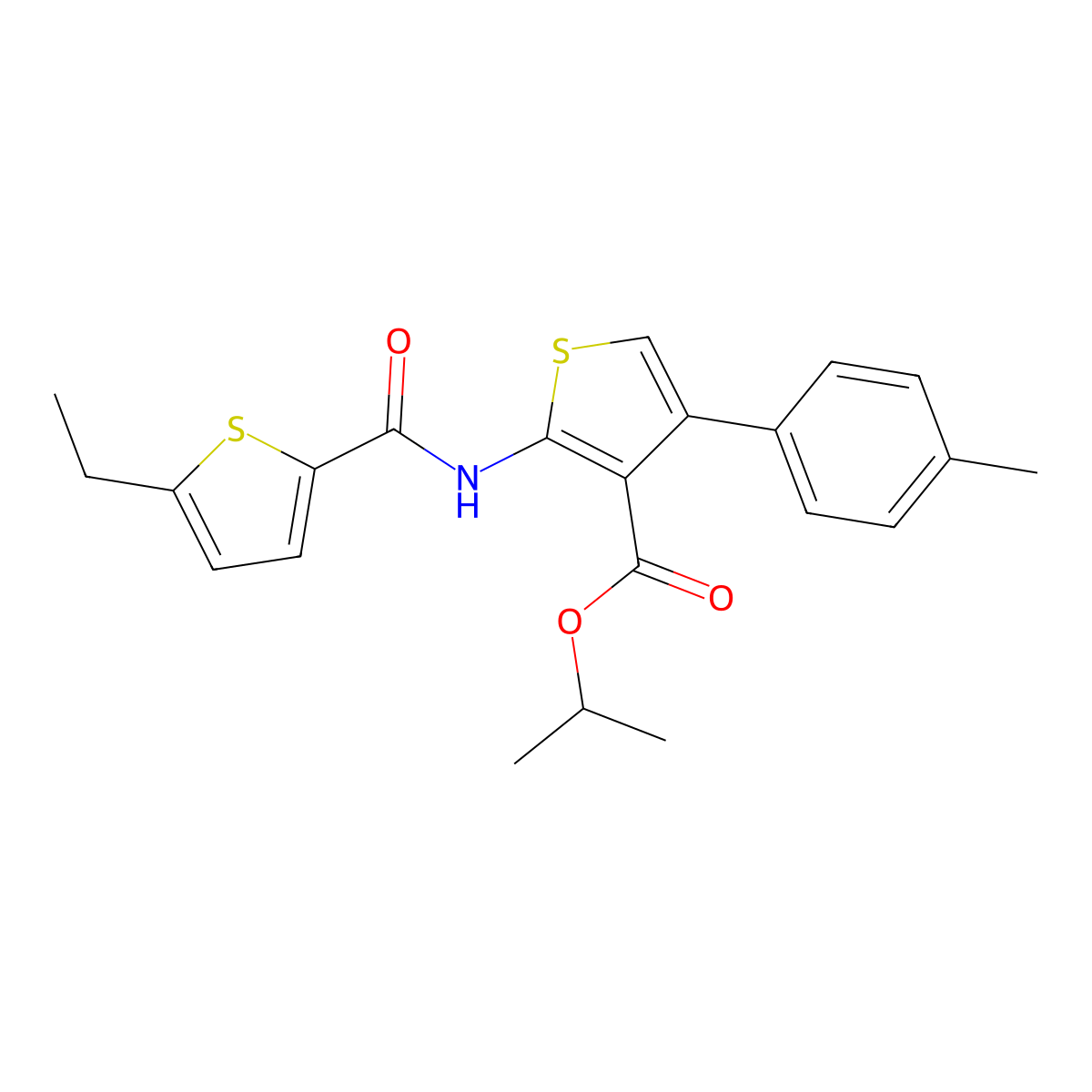 Isopropyl 2-{[(5-ethyl-2-thienyl)carbonyl]amino}-4-(4-methylphenyl)-3-thiophenecarboxylate molecular structure, CAS 438196-31-7