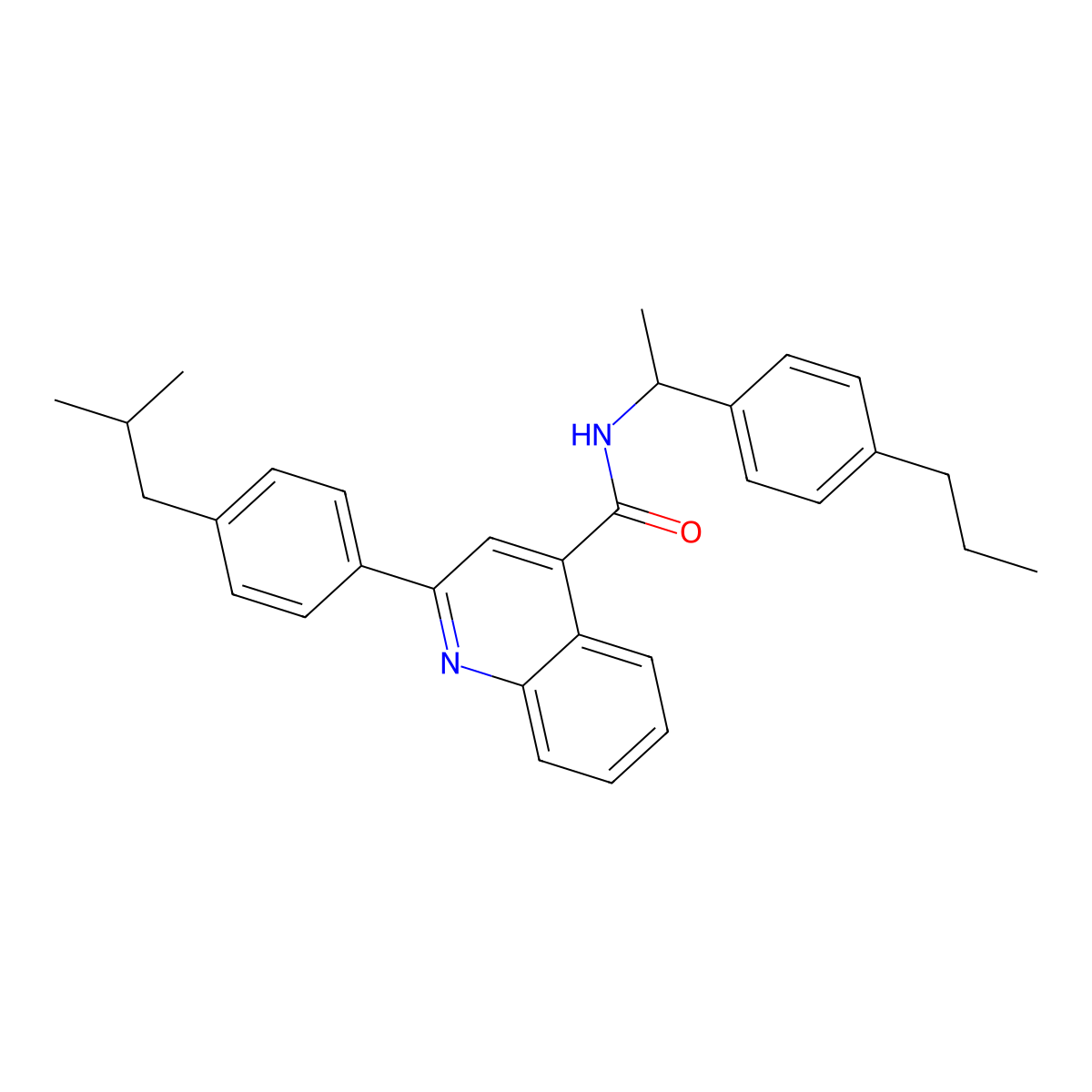 2-[4-(2-methylpropyl)phenyl]-N-[1-(4-propylphenyl)ethyl]quinoline-4-carboxamide molecular structure, CAS 438196-36-2