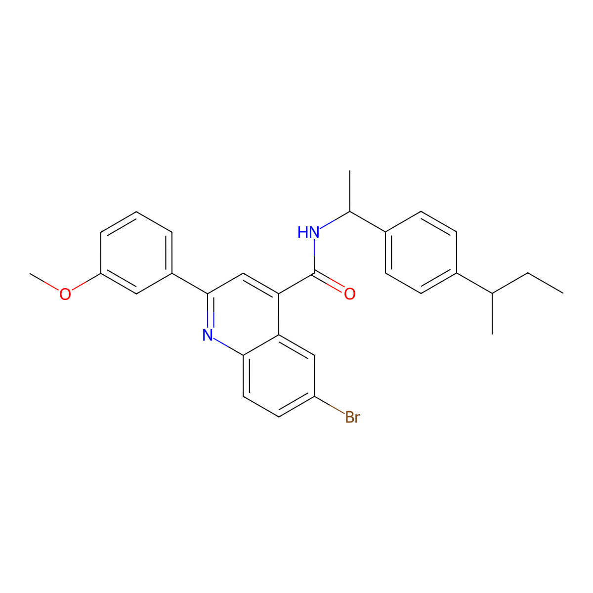 6-bromo-N-[1-(4-butan-2-ylphenyl)ethyl]-2-(3-methoxyphenyl)quinoline-4-carboxamide molecular structure, CAS 438196-39-5