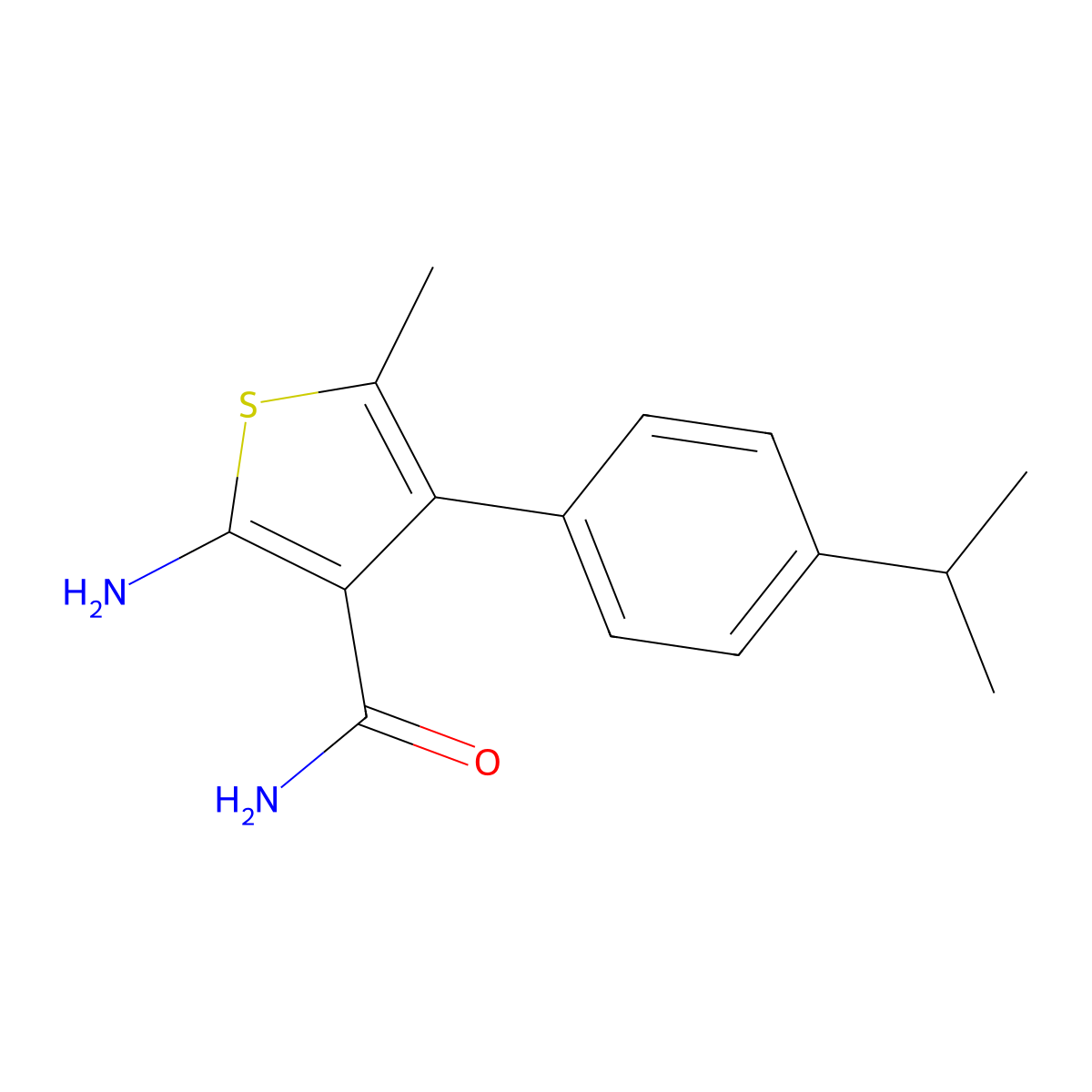 2-Amino-4-(4-isopropylphenyl)-5-methylthiophene-3-carboxamide molecular structure, CAS 438196-44-2