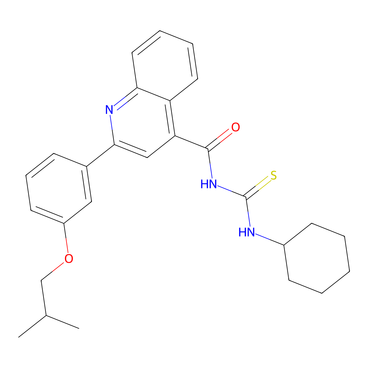N-((Cyclohexylamino)thioxomethyl)-2-(3-(2-methylpropoxy)phenyl)-4-quinolinecarboxamide molecular structure, CAS 438196-45-3