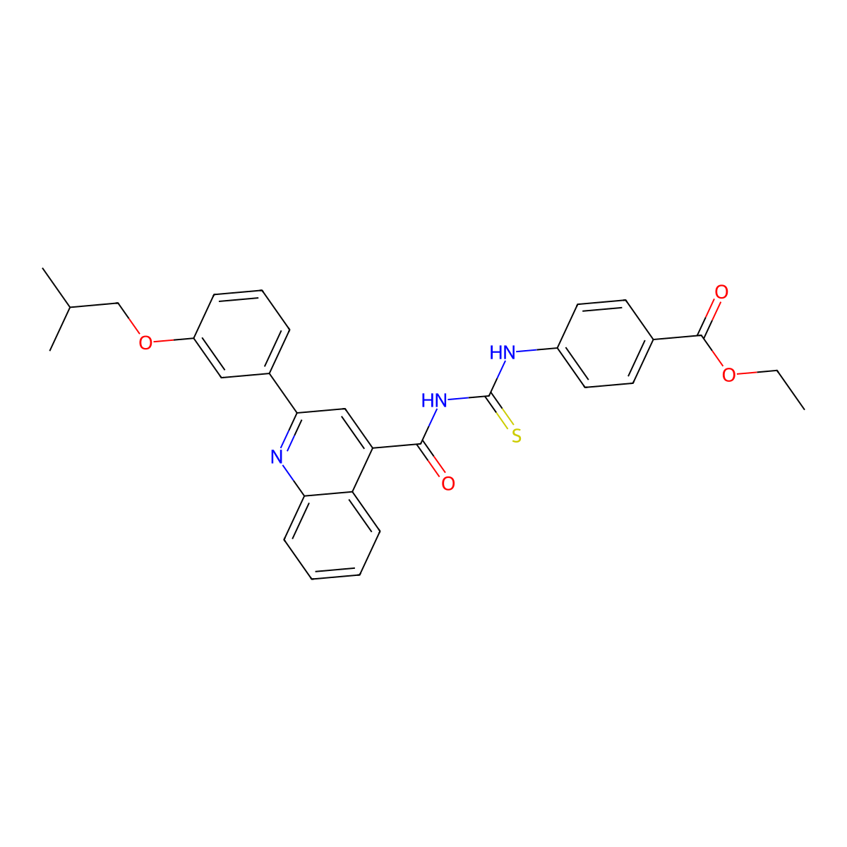 Ethyl 4-[[2-[3-(2-methylpropoxy)phenyl]quinoline-4-carbonyl]carbamothioylamino]benzoate molecular structure, CAS 438196-51-1