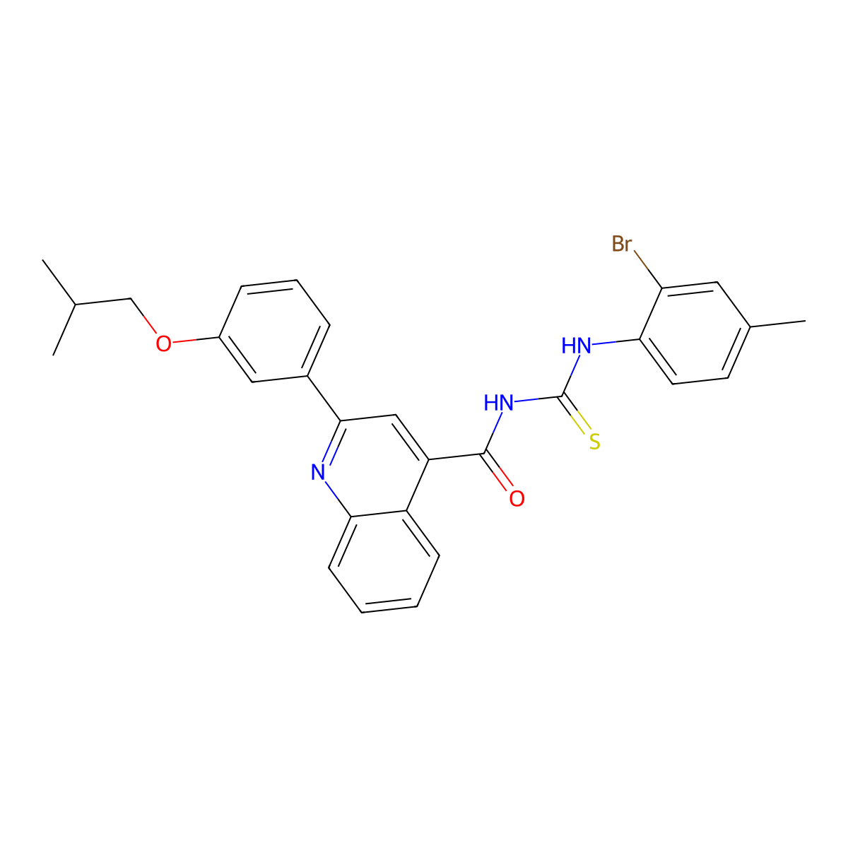 N-[(2-bromo-4-methylphenyl)carbamothioyl]-2-[3-(2-methylpropoxy)phenyl]quinoline-4-carboxamide molecular structure, CAS 438196-52-2