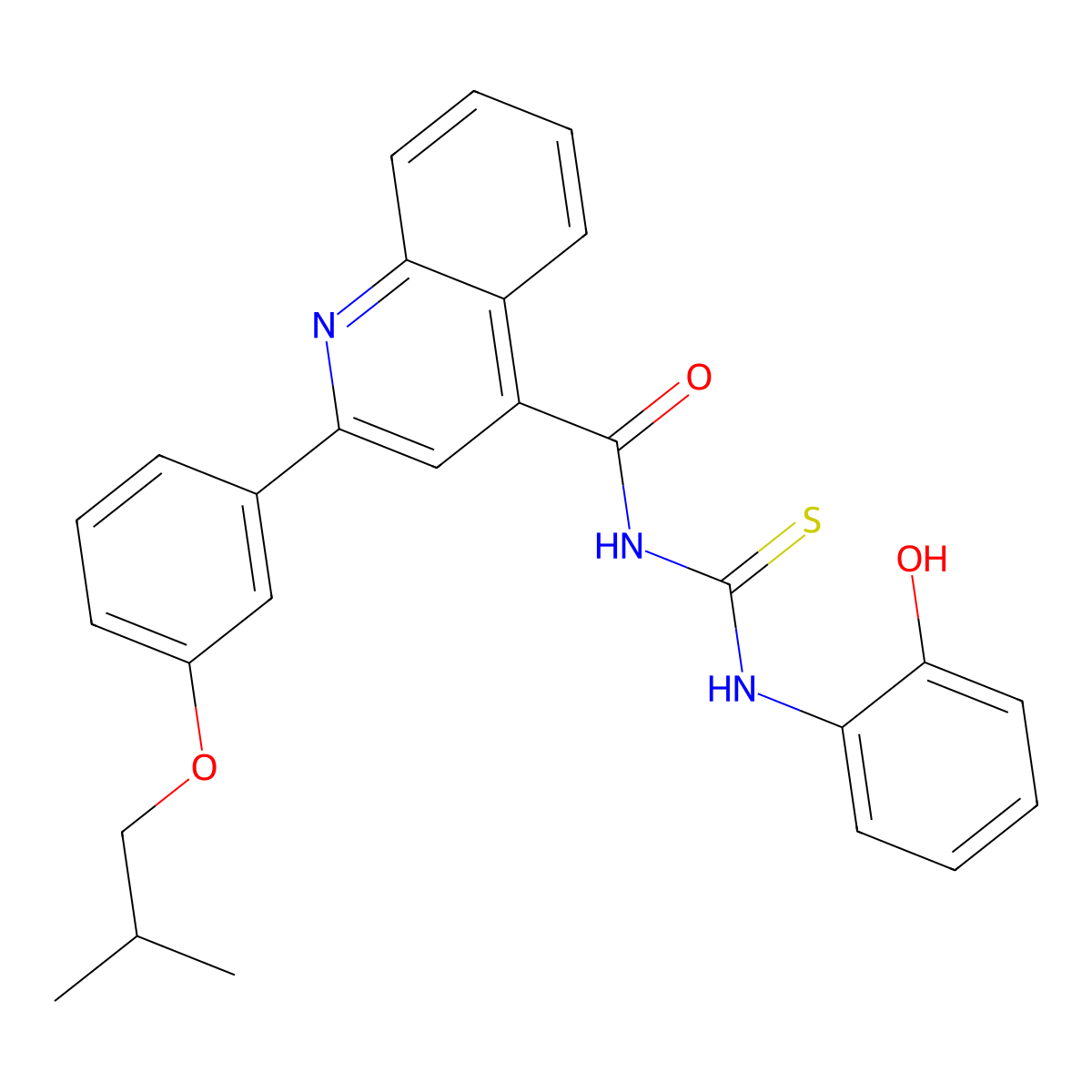 N-[(2-hydroxyphenyl)carbamothioyl]-2-[3-(2-methylpropoxy)phenyl]quinoline-4-carboxamide molecular structure, CAS 438196-62-4