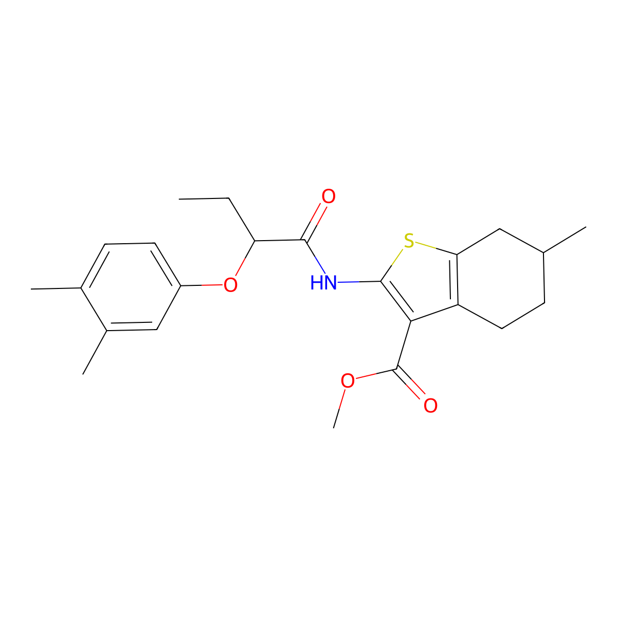 Methyl 2-{[2-(3,4-dimethylphenoxy)butanoyl]amino}-6-methyl-4,5,6,7-tetrahydro-1-benzothiophene-3-carboxylate molecular structure, CAS 438196-69-1