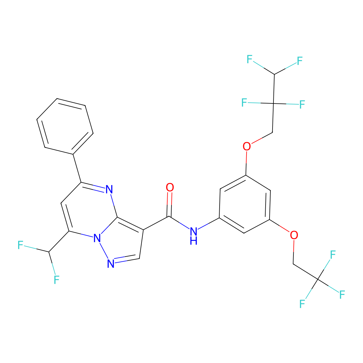 7-(difluoromethyl)-5-phenyl-N-[3-(2,2,3,3-tetrafluoropropoxy)-5-(2,2,2-trifluoroethoxy)phenyl]pyrazolo[1,5-a]pyrimidine-3-carboxamide molecular structure, CAS 438196-79-3