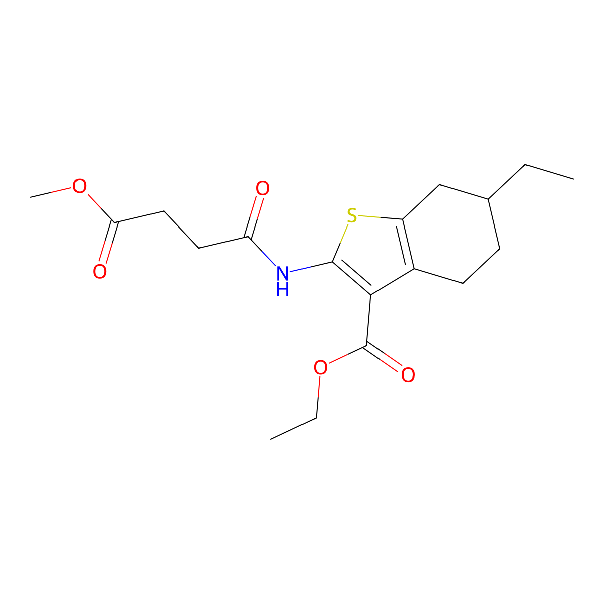 Ethyl 6-ethyl-2-[(4-methoxy-4-oxobutanoyl)amino]-4,5,6,7-tetrahydro-1-benzothiophene-3-carboxylate molecular structure, CAS 438196-82-8