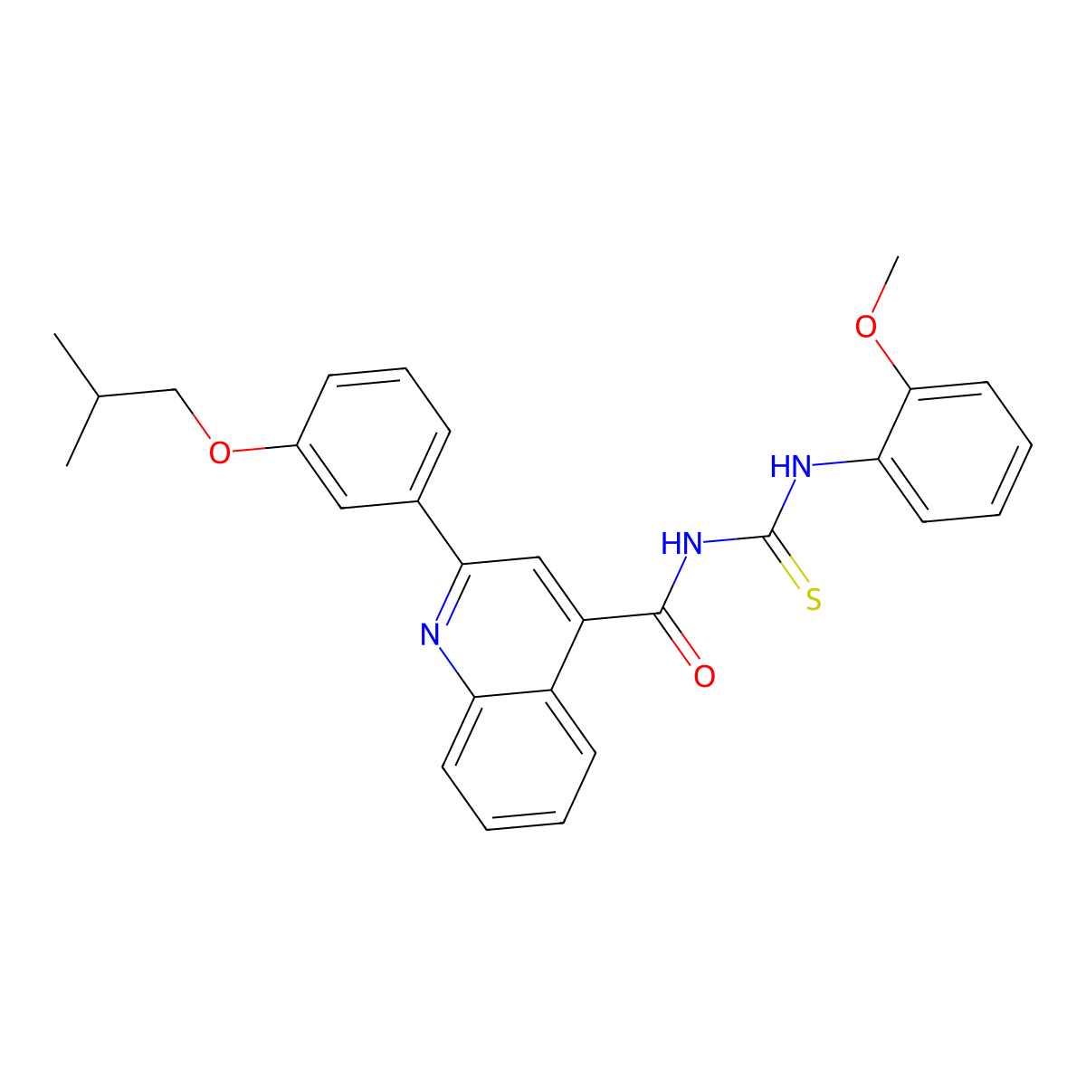 N-[(2-methoxyphenyl)carbamothioyl]-2-[3-(2-methylpropoxy)phenyl]quinoline-4-carboxamide molecular structure, CAS 438196-90-8