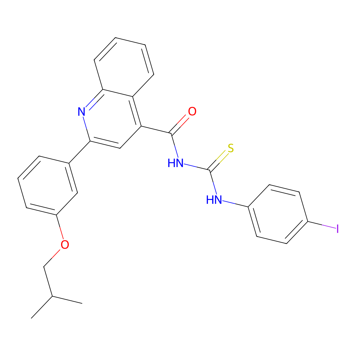 N-[(4-iodophenyl)carbamothioyl]-2-[3-(2-methylpropoxy)phenyl]quinoline-4-carboxamide molecular structure, CAS 438196-95-3