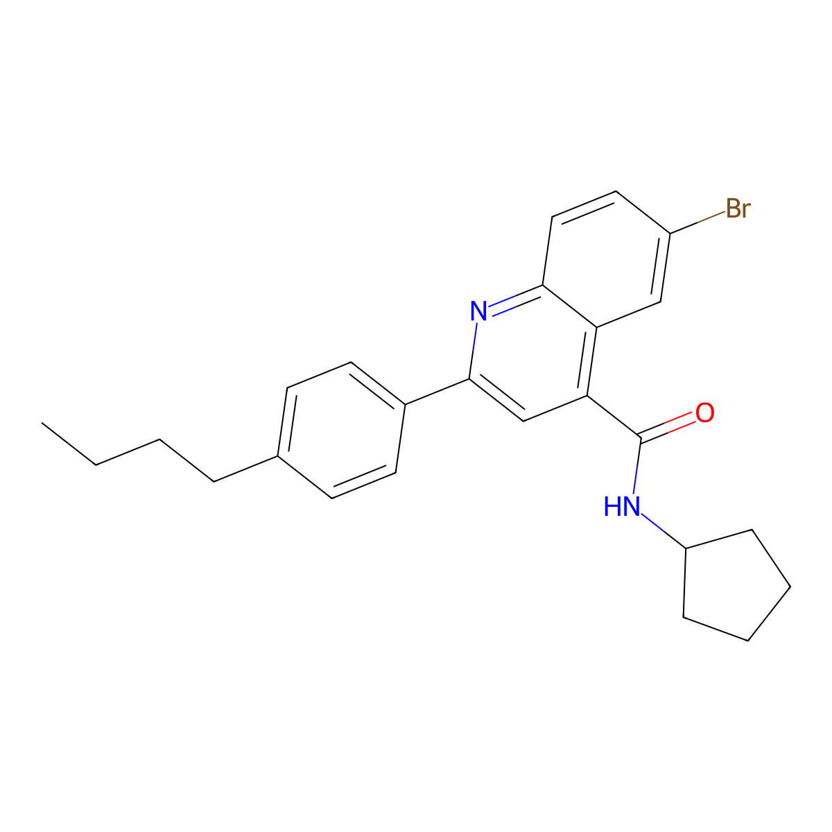 6-bromo-2-(4-butylphenyl)-N-cyclopentylquinoline-4-carboxamide molecular structure, CAS 438197-08-1