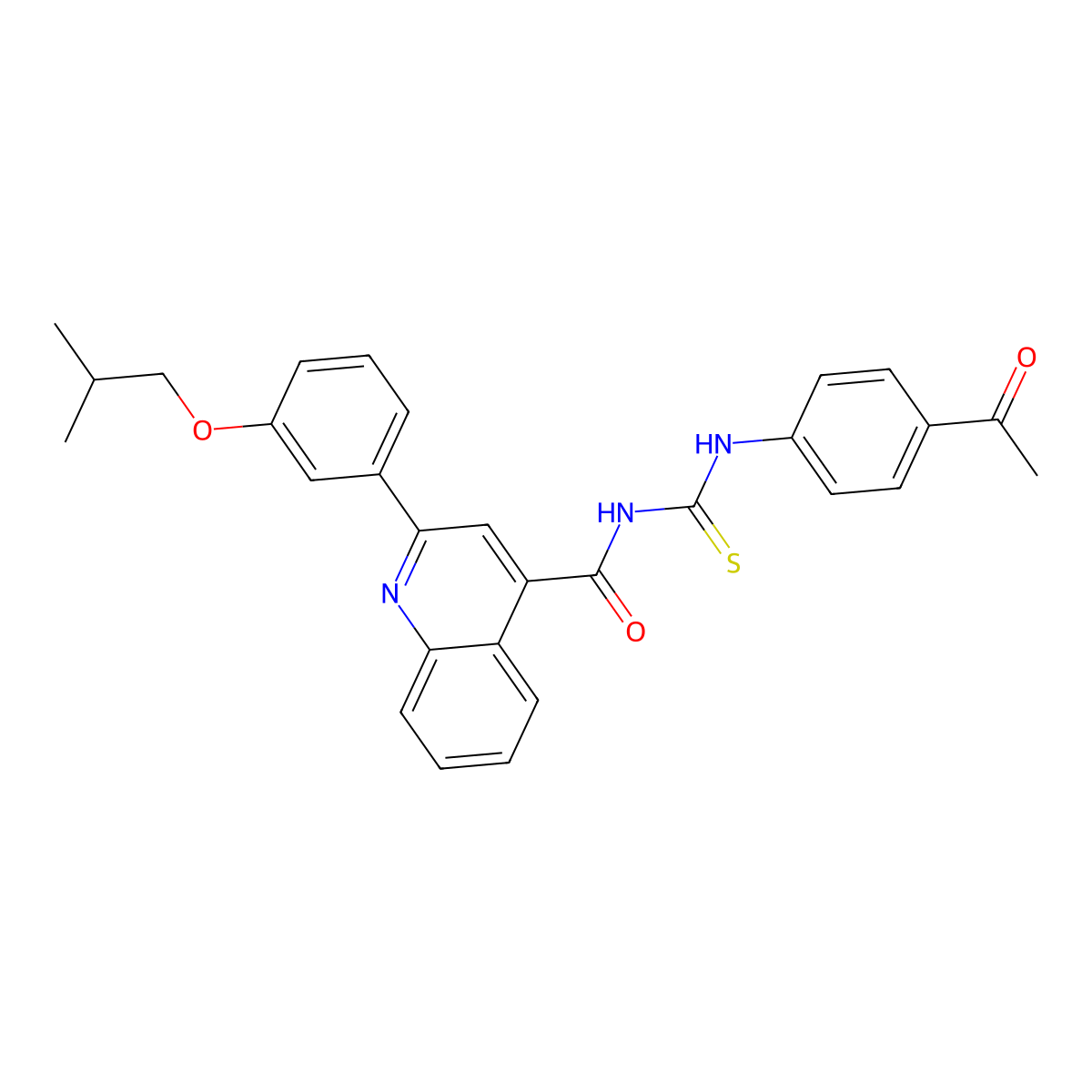 N-[(4-acetylphenyl)carbamothioyl]-2-[3-(2-methylpropoxy)phenyl]quinoline-4-carboxamide molecular structure, CAS 438197-11-6