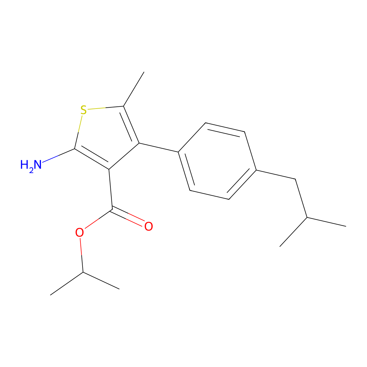 Isopropyl 2-amino-4-(4-isobutylphenyl)-5-methylthiophene-3-carboxylate molecular structure, CAS 438197-25-2