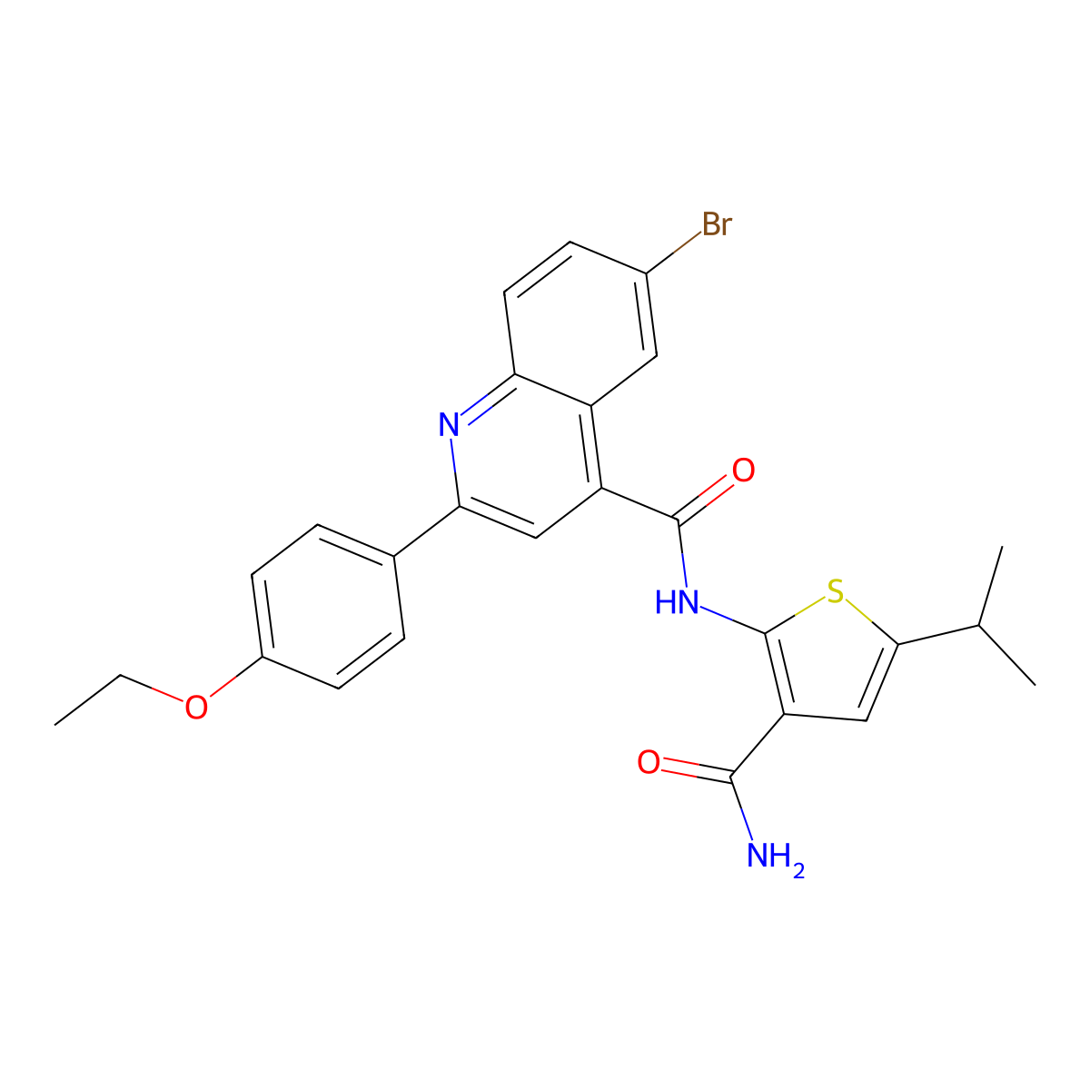 6-bromo-N-(3-carbamoyl-5-propan-2-ylthiophen-2-yl)-2-(4-ethoxyphenyl)quinoline-4-carboxamide molecular structure, CAS 438197-37-6