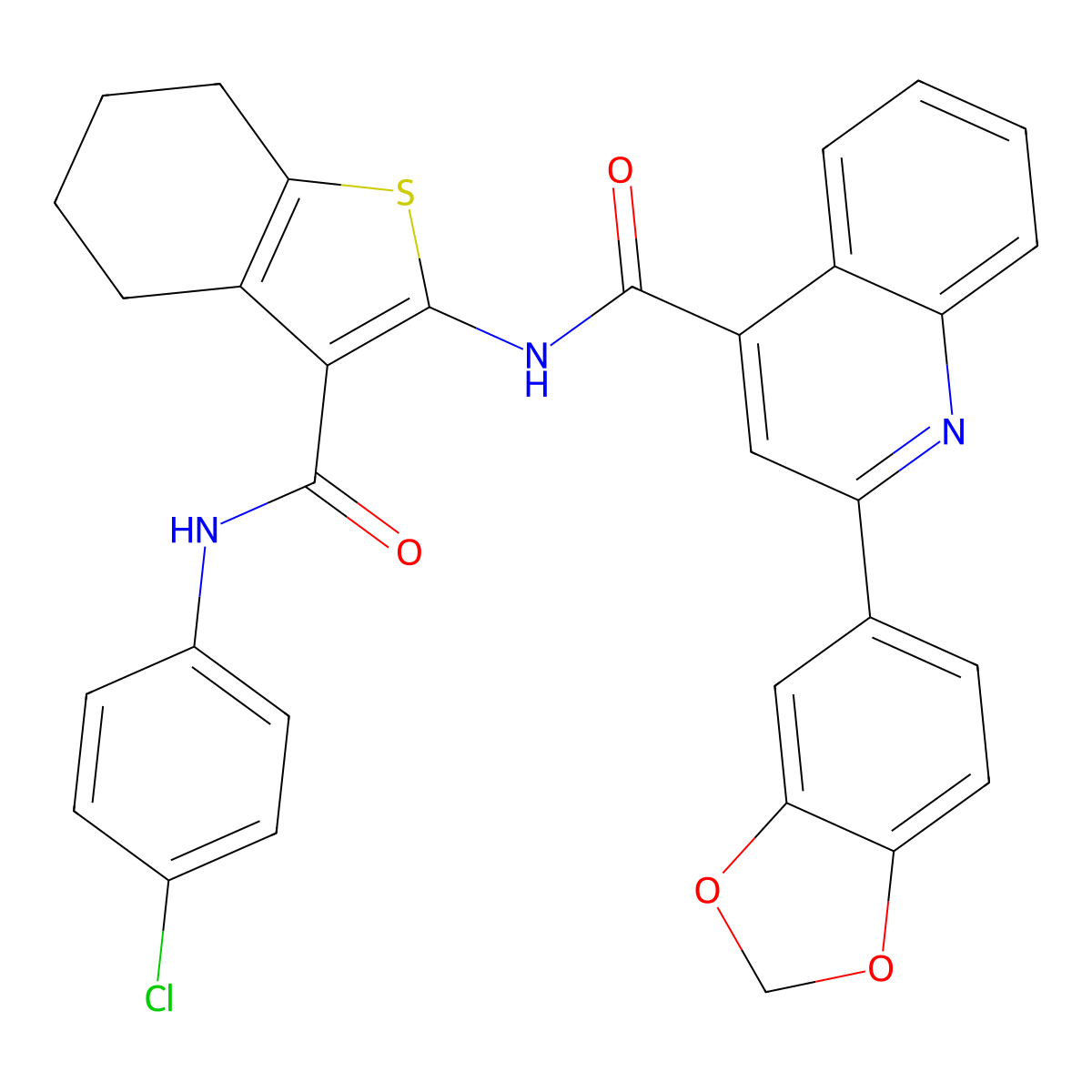 2-(1,3-benzodioxol-5-yl)-N-[3-[(4-chlorophenyl)carbamoyl]-4,5,6,7-tetrahydro-1-benzothiophen-2-yl]quinoline-4-carboxamide molecular structure, CAS 438197-39-8