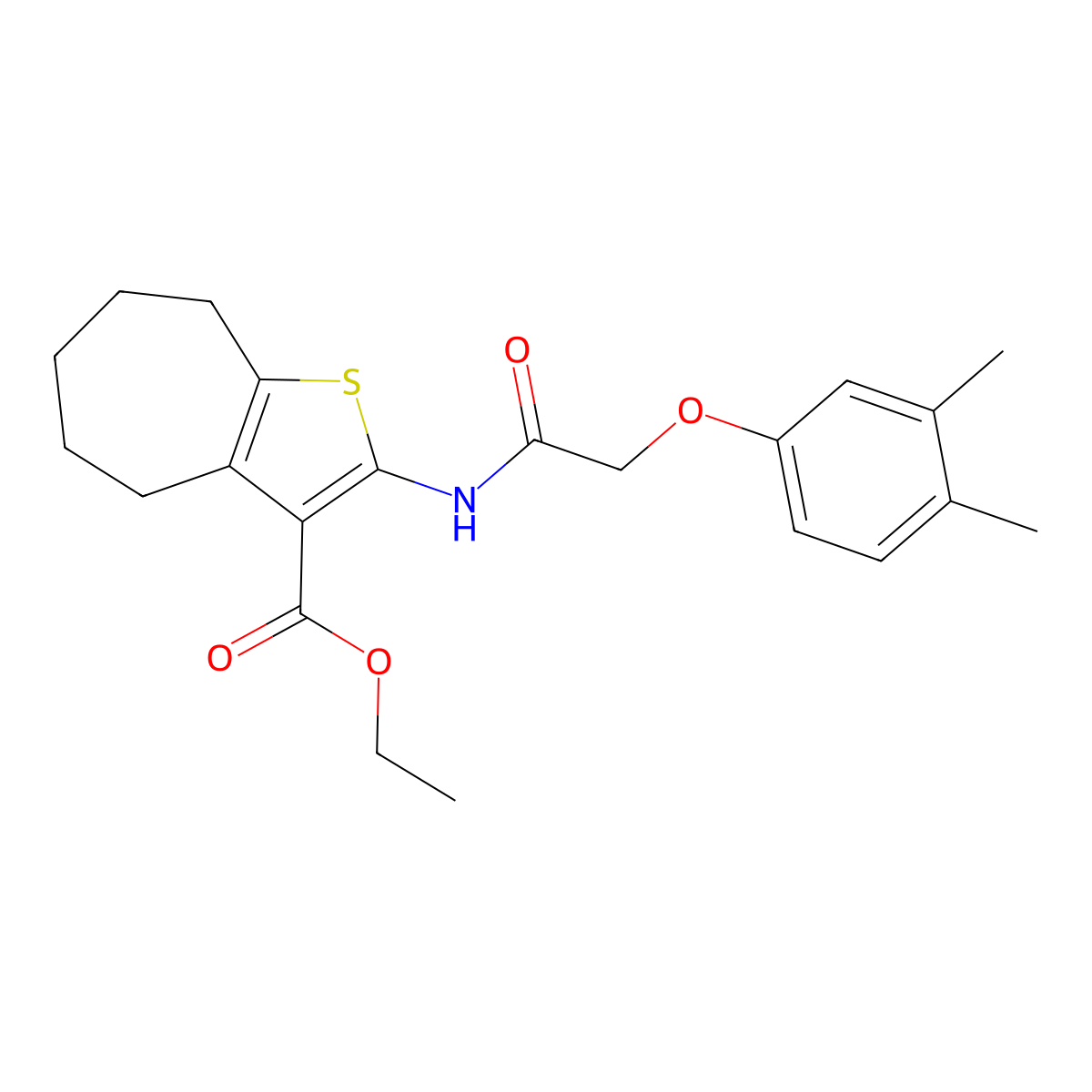 ethyl 2-{[(3,4-dimethylphenoxy)acetyl]amino}-5,6,7,8-tetrahydro-4H-cyclohepta[b]thiophene-3-carboxylate molecular structure, CAS 438197-43-4