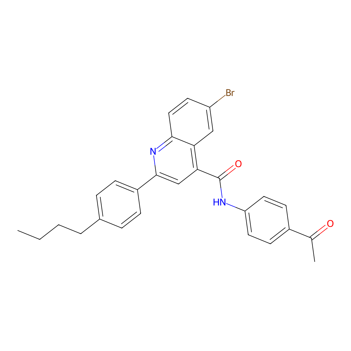 N-(4-acetylphenyl)-6-bromo-2-(4-butylphenyl)quinoline-4-carboxamide molecular structure, CAS 438197-48-9