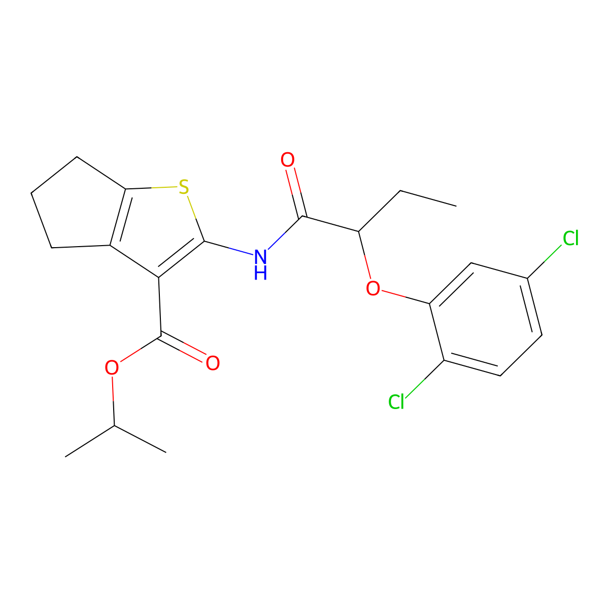 isopropyl 2-{[2-(2,5-dichlorophenoxy)butanoyl]amino}-5,6-dihydro-4H-cyclopenta[b]thiophene-3-carboxylate molecular structure, CAS 438197-50-3