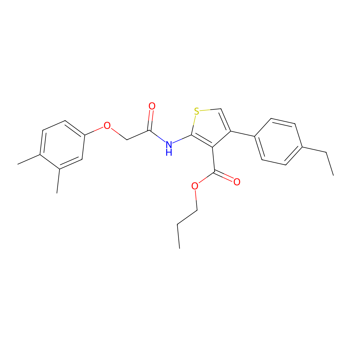 Propyl 2-{[(3,4-dimethylphenoxy)acetyl]amino}-4-(4-ethylphenyl)-3-thiophenecarboxylate molecular structure, CAS 438197-55-8
