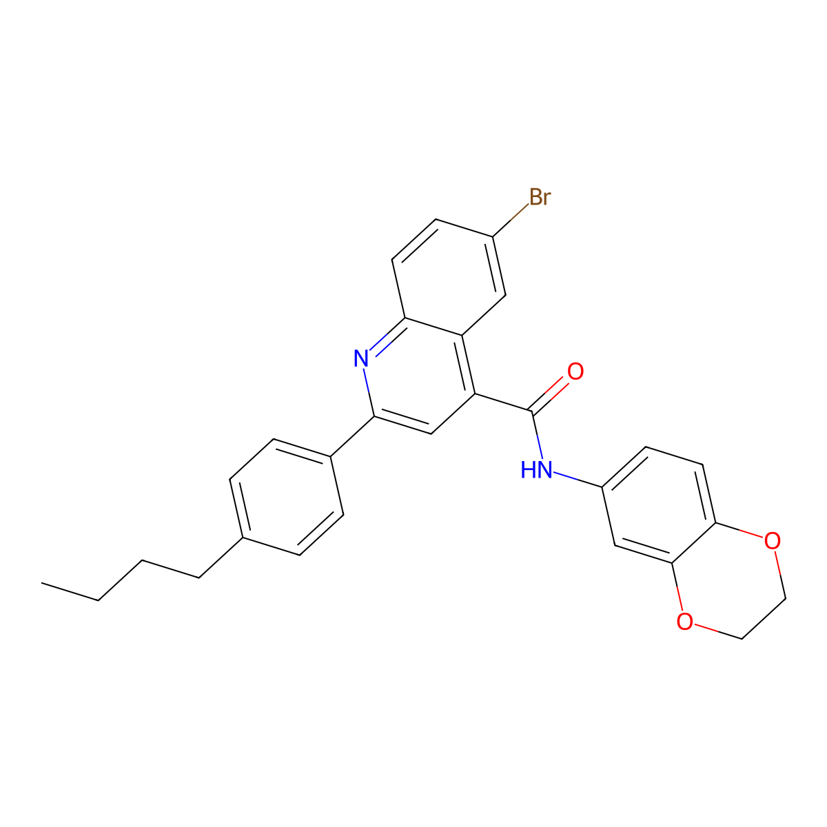 6-bromo-2-(4-butylphenyl)-N-(2,3-dihydro-1,4-benzodioxin-6-yl)quinoline-4-carboxamide molecular structure, CAS 438197-66-1
