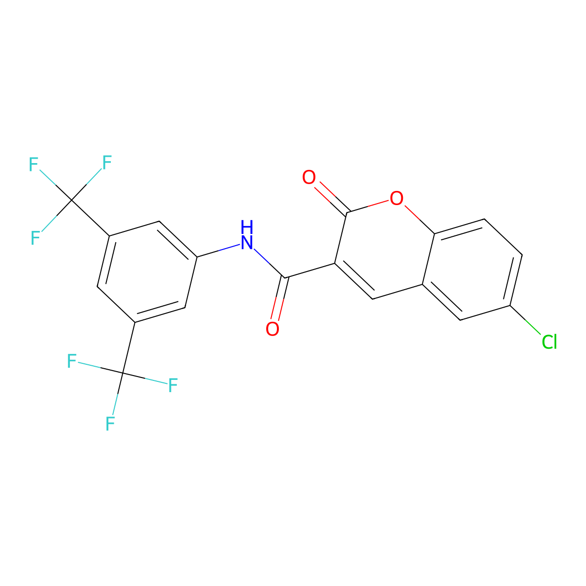 N-[3,5-bis(trifluoromethyl)phenyl]-6-chloro-2-oxochromene-3-carboxamide molecular structure, CAS 438197-69-4