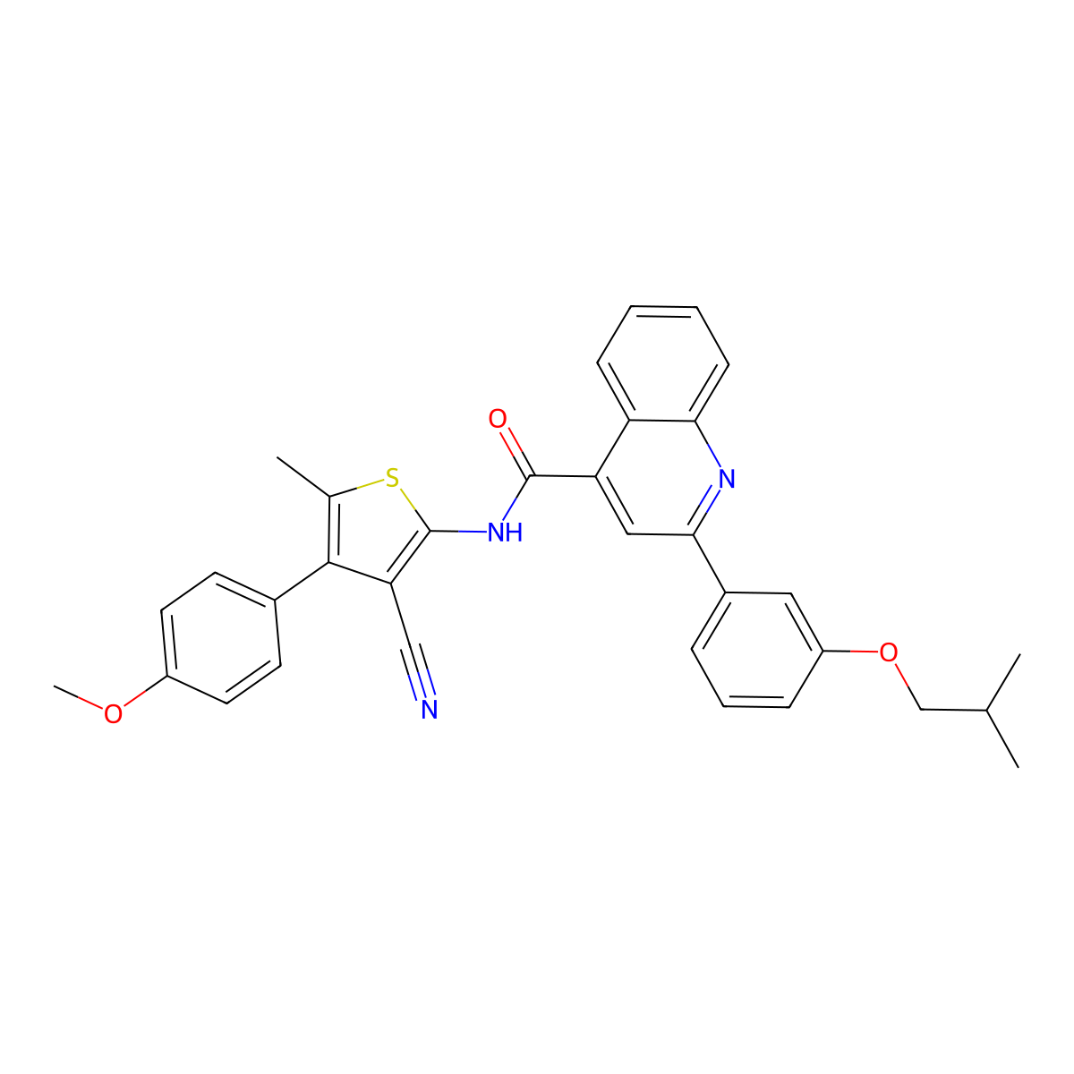 N-[3-cyano-4-(4-methoxyphenyl)-5-methylthiophen-2-yl]-2-[3-(2-methylpropoxy)phenyl]quinoline-4-carboxamide molecular structure, CAS 438197-73-0