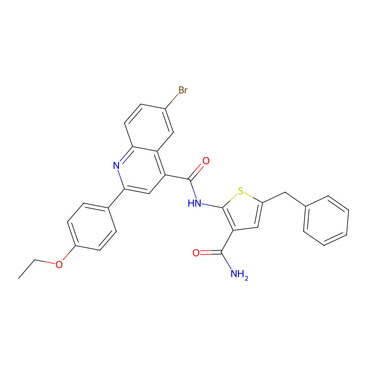 N-(5-benzyl-3-carbamoylthiophen-2-yl)-6-bromo-2-(4-ethoxyphenyl)quinoline-4-carboxamide molecular structure, CAS 438197-74-1