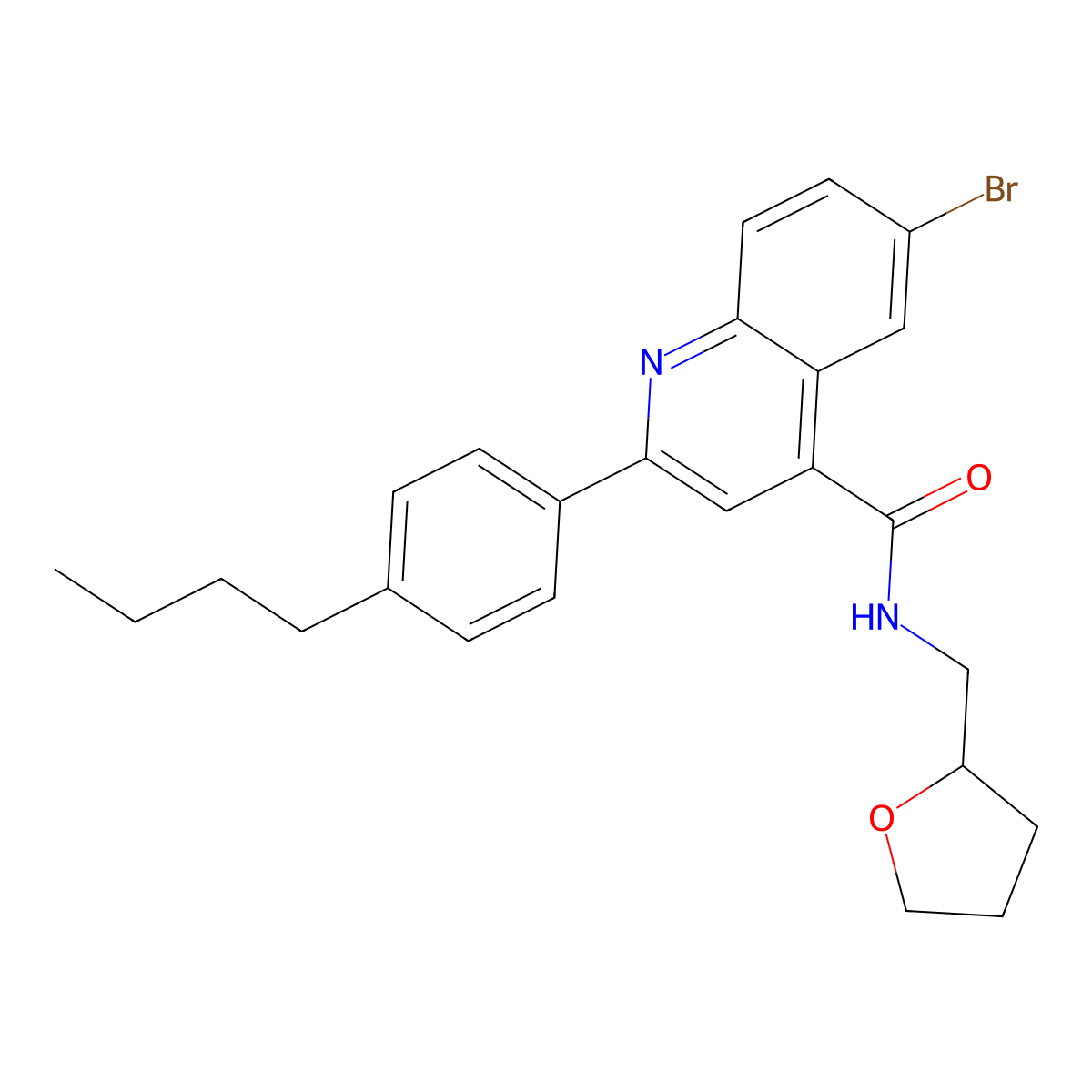6-bromo-2-(4-butylphenyl)-N-(oxolan-2-ylmethyl)quinoline-4-carboxamide molecular structure, CAS 438197-83-2