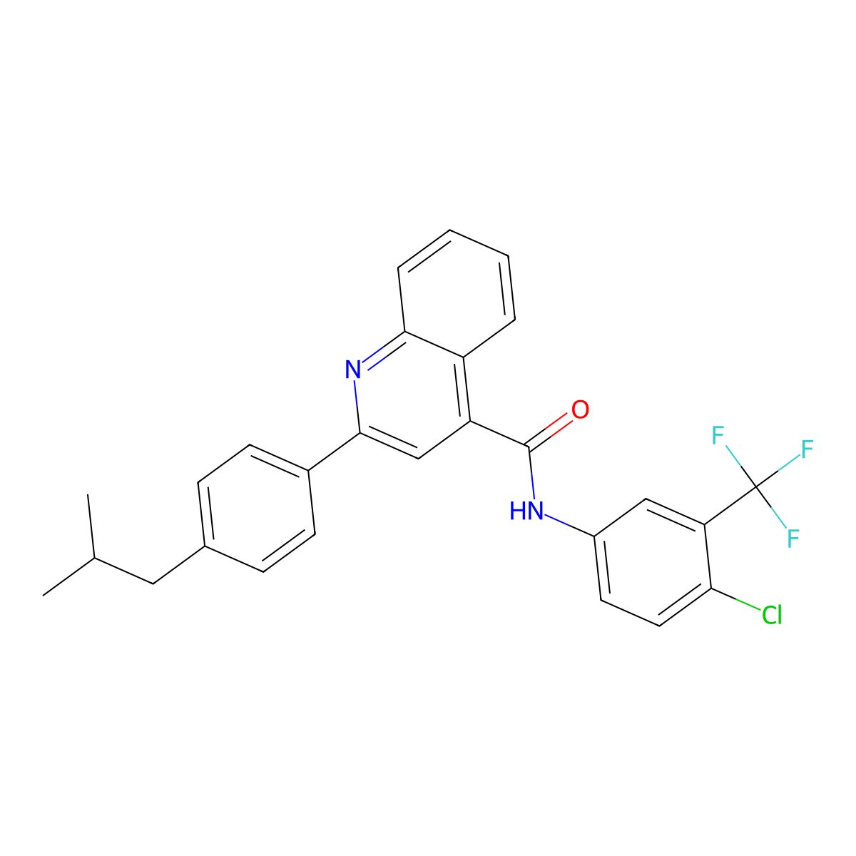 N-[4-chloro-3-(trifluoromethyl)phenyl]-2-[4-(2-methylpropyl)phenyl]quinoline-4-carboxamide molecular structure, CAS 438197-95-6